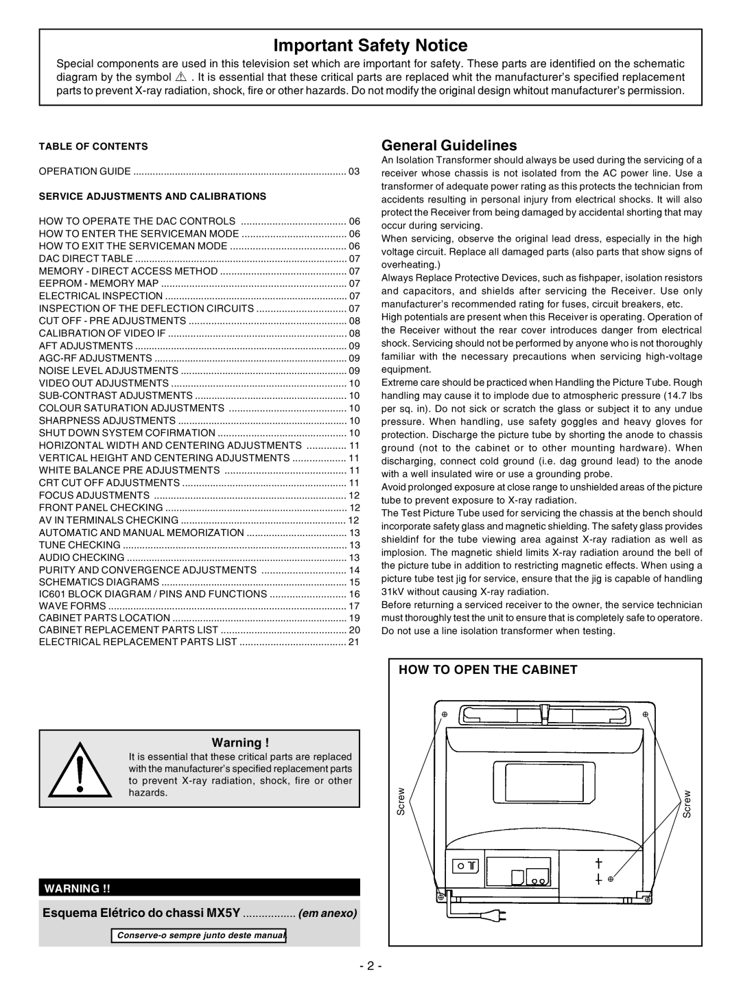 Panasonic TC-20B10P service manual Important Safety Notice, HOW to Open the Cabinet 