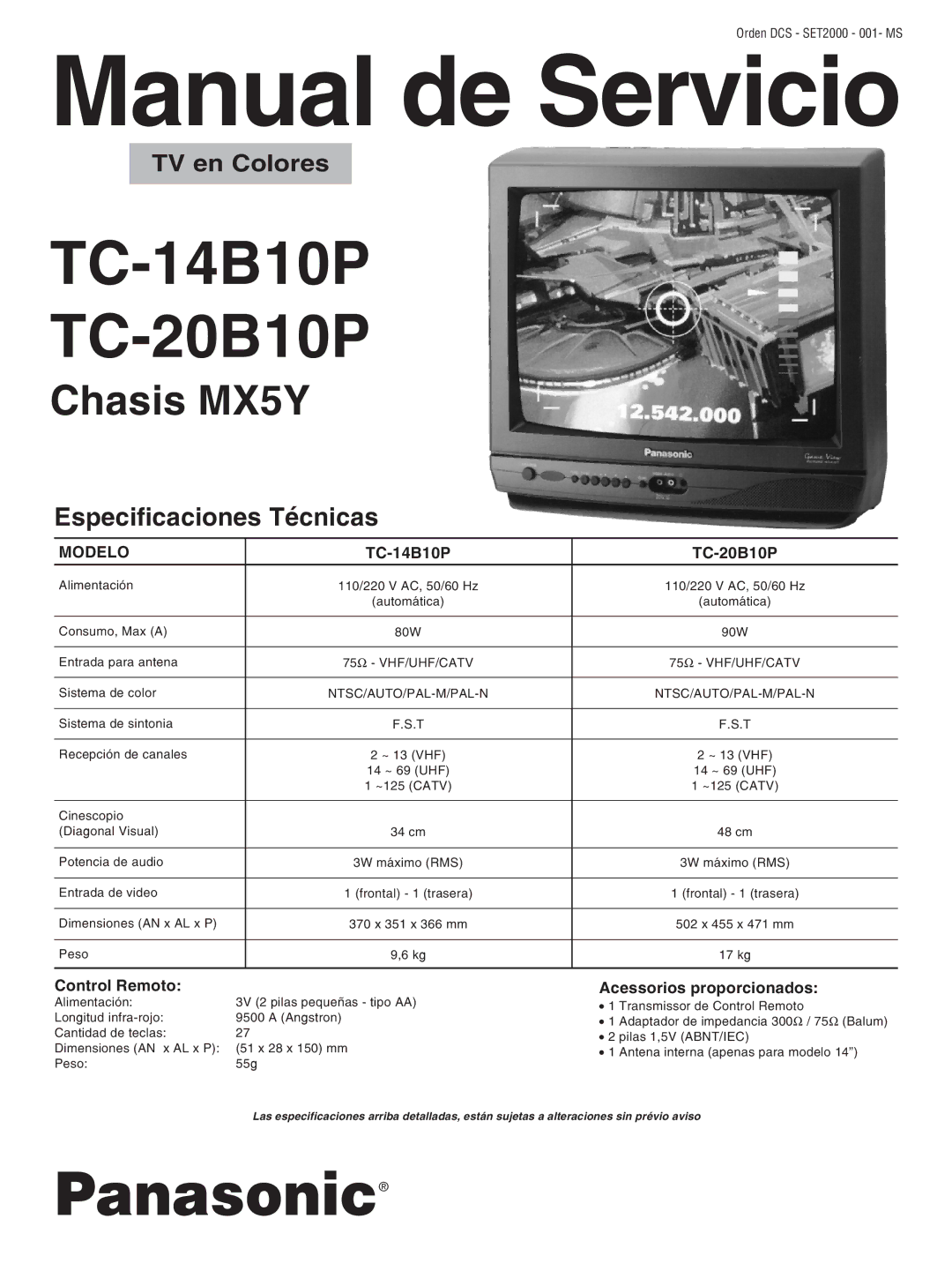 Panasonic TC-20B10P service manual Manual de Servicio, Modelo 