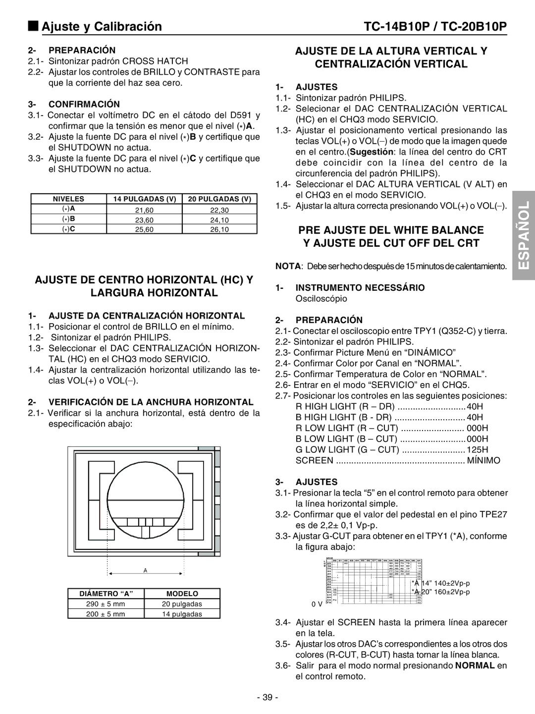 Panasonic TC-20B10P service manual Ajuste DE Centro Horizontal HC Y Largura Horizontal 