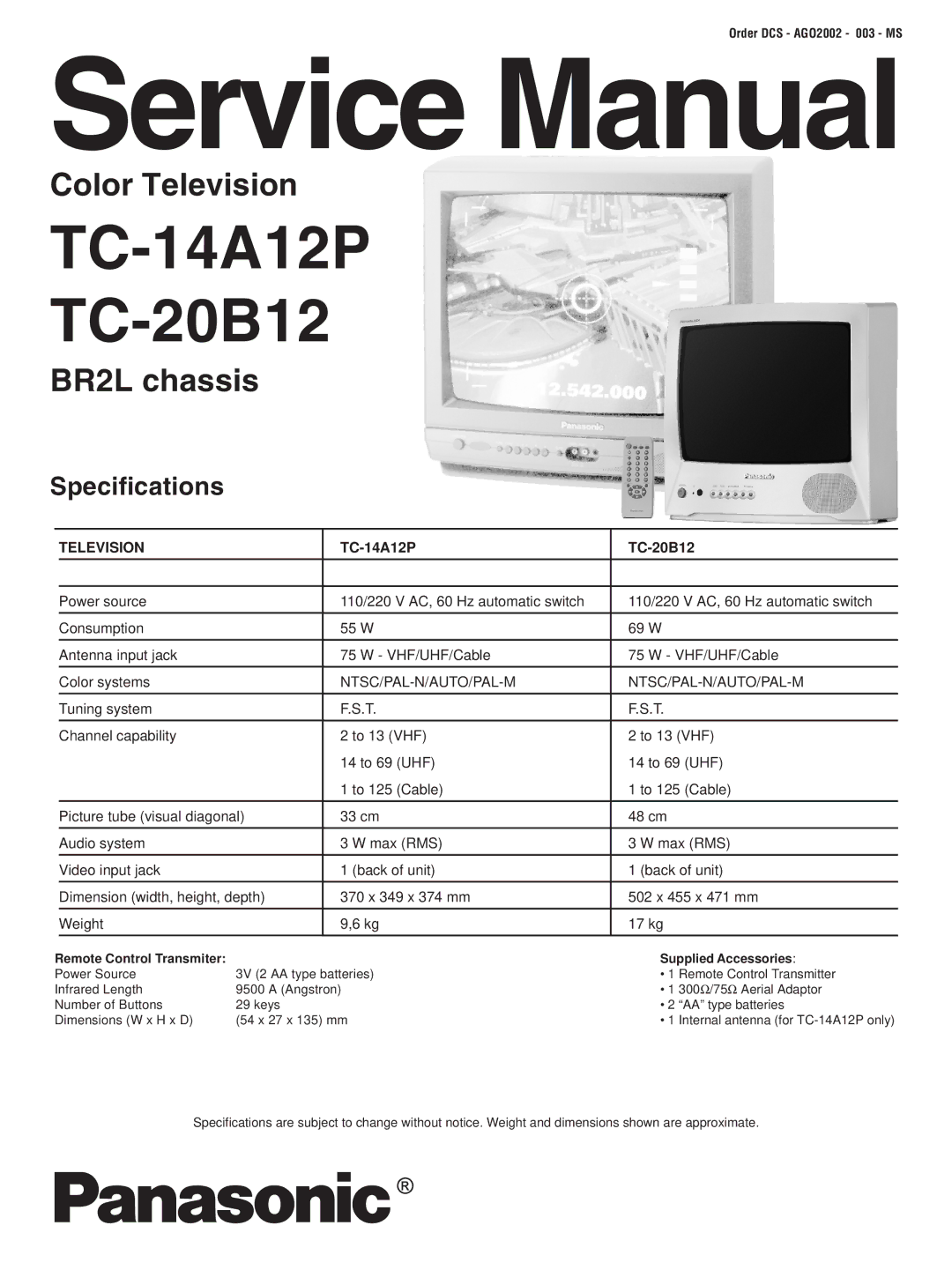 Panasonic service manual TC-14A12P TC-20B12 