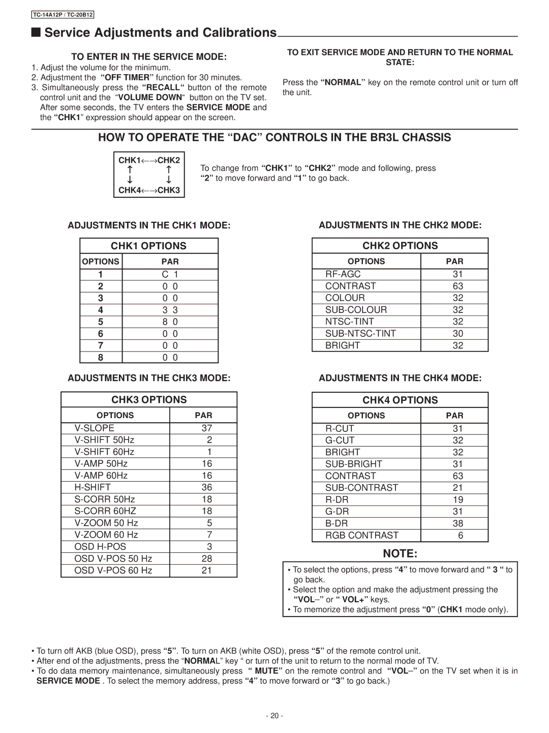 Panasonic TC-20B12, TC-14A12P service manual Service Adjustments and Calibrations 