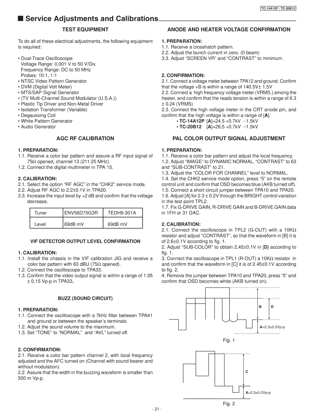 Panasonic TC-14A12P, TC-20B12 service manual Test Equipment 