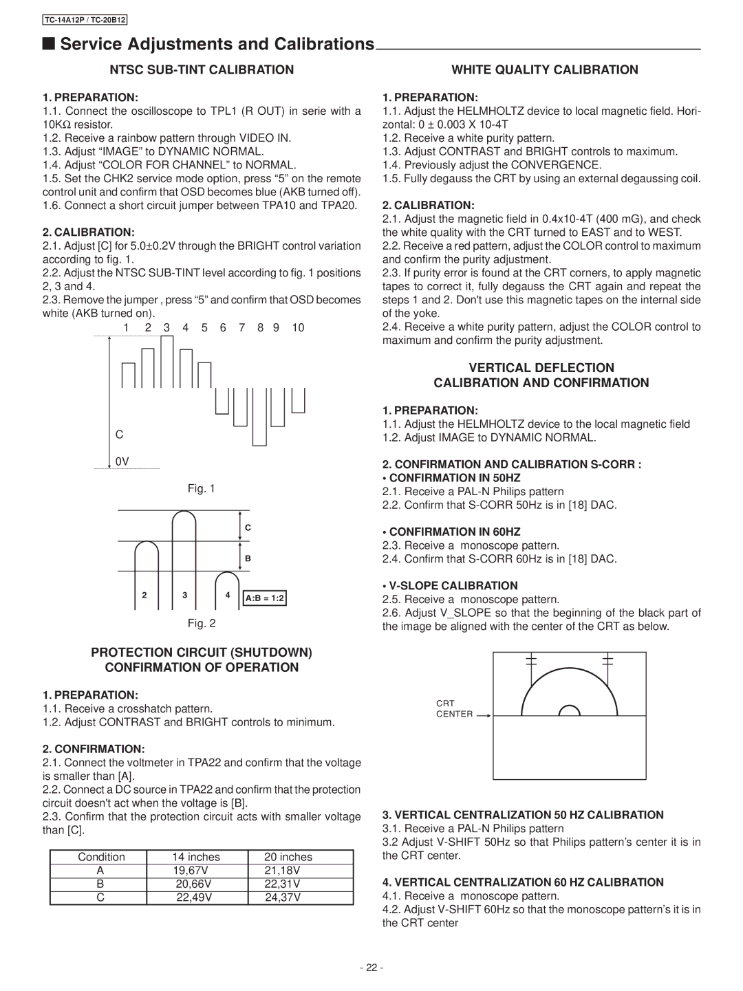 Panasonic TC-20B12, TC-14A12P service manual Ntsc SUB-TINT Calibration White Quality Calibration, CRT Center 