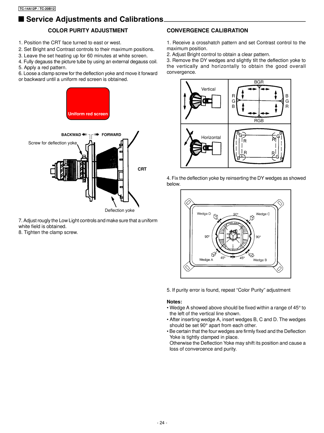 Panasonic TC-20B12, TC-14A12P service manual Color Purity Adjustment Convergence Calibration 