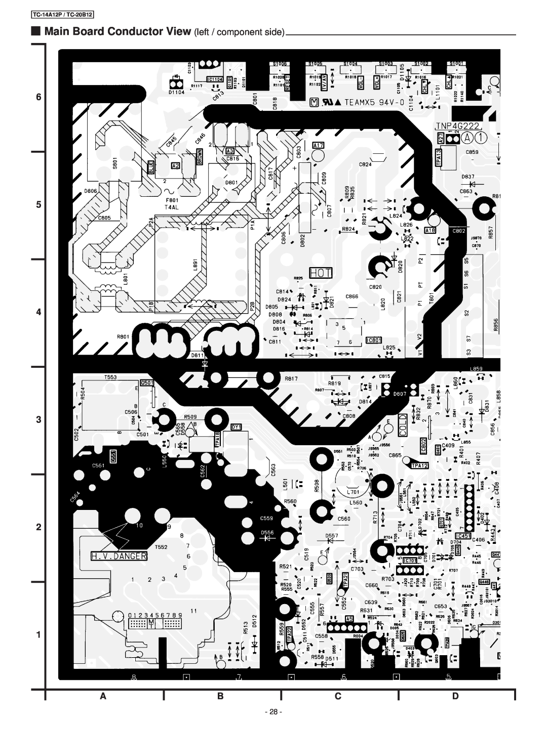 Panasonic service manual Main Board Conductor View left / component side, TC-14A12P / TC-20B12 