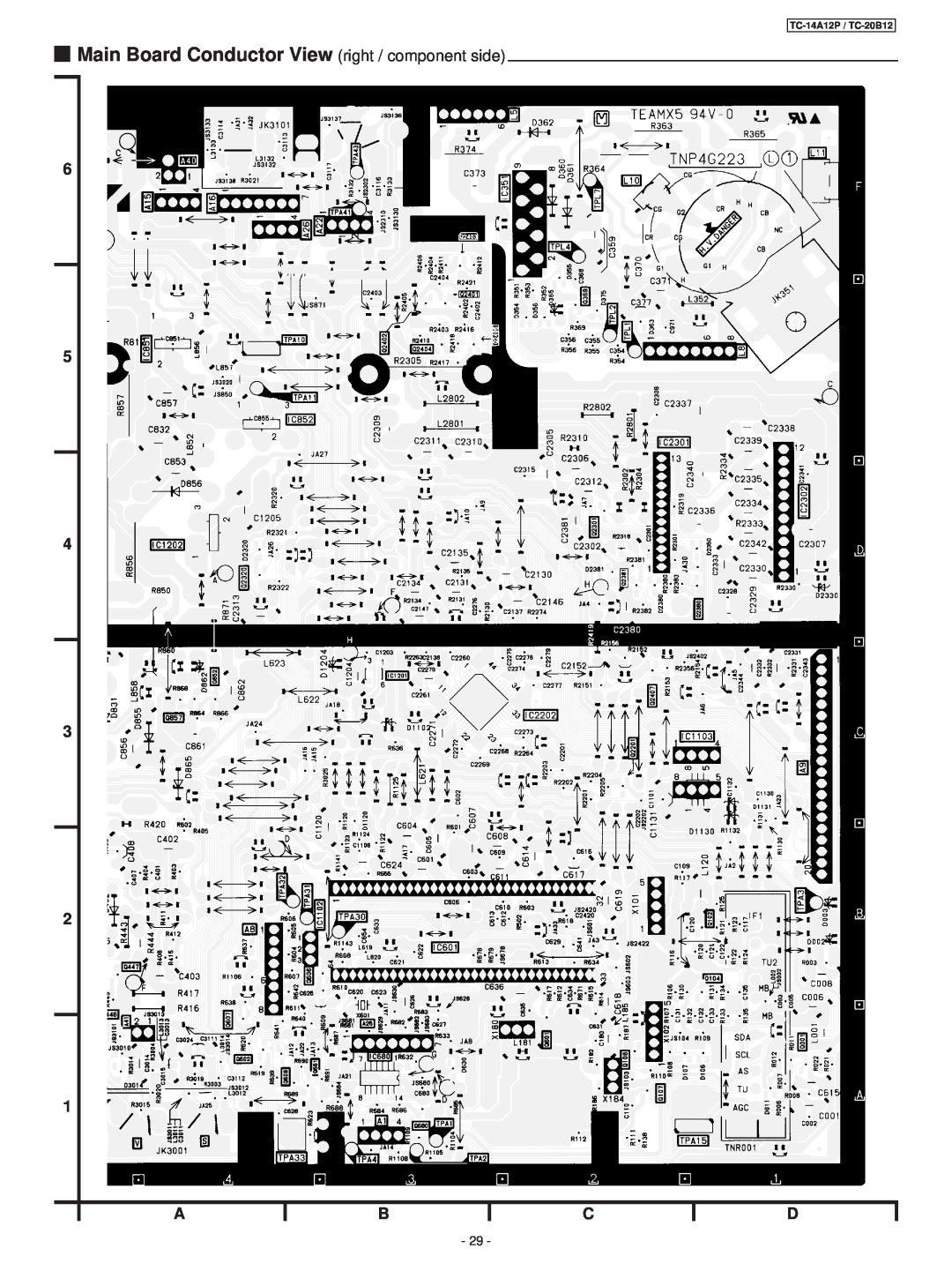 Panasonic service manual Main Board Conductor View right / component side, TC-14A12P / TC-20B12 