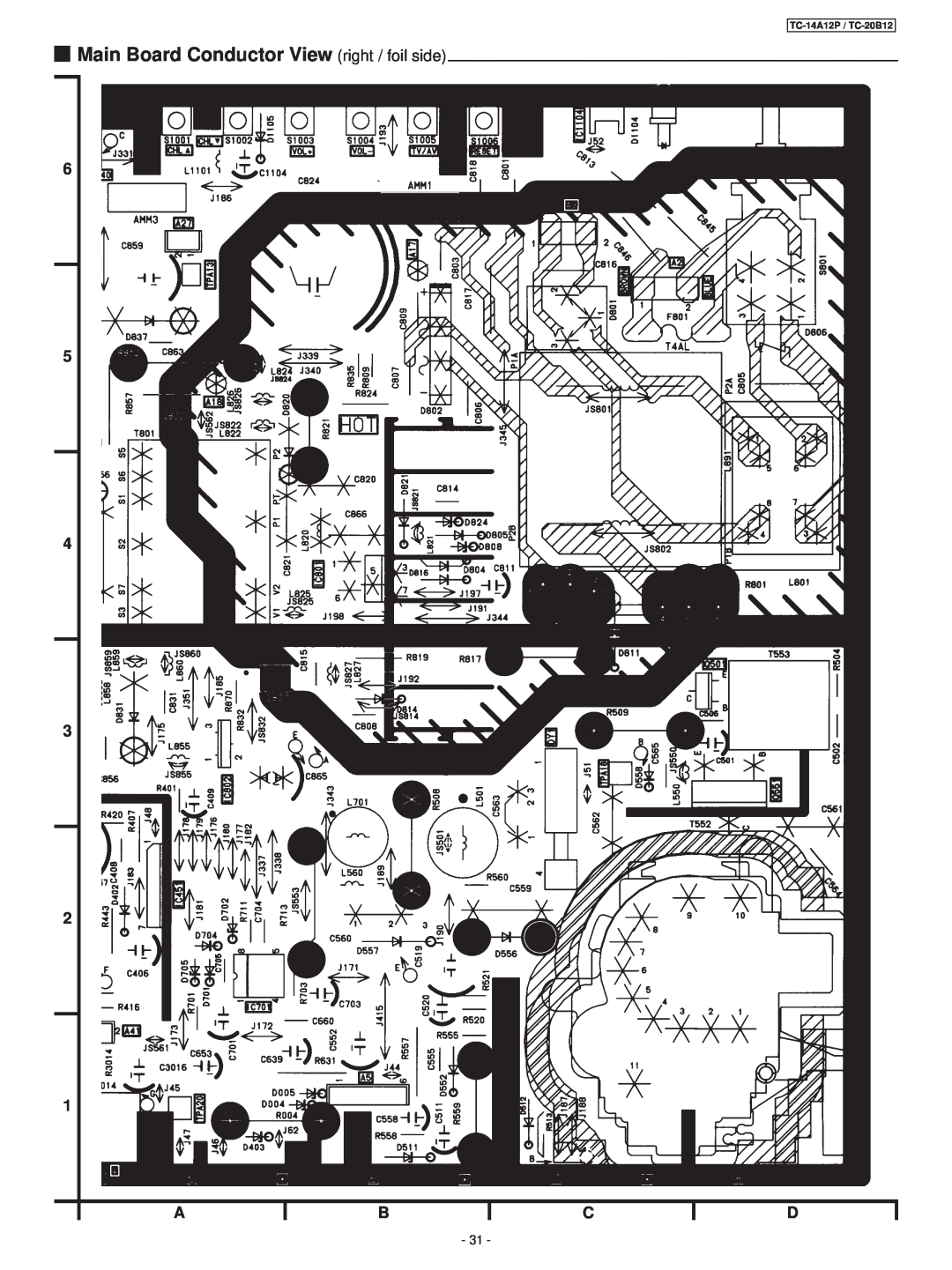Panasonic service manual Main Board Conductor View right / foil side, TC-14A12P / TC-20B12 