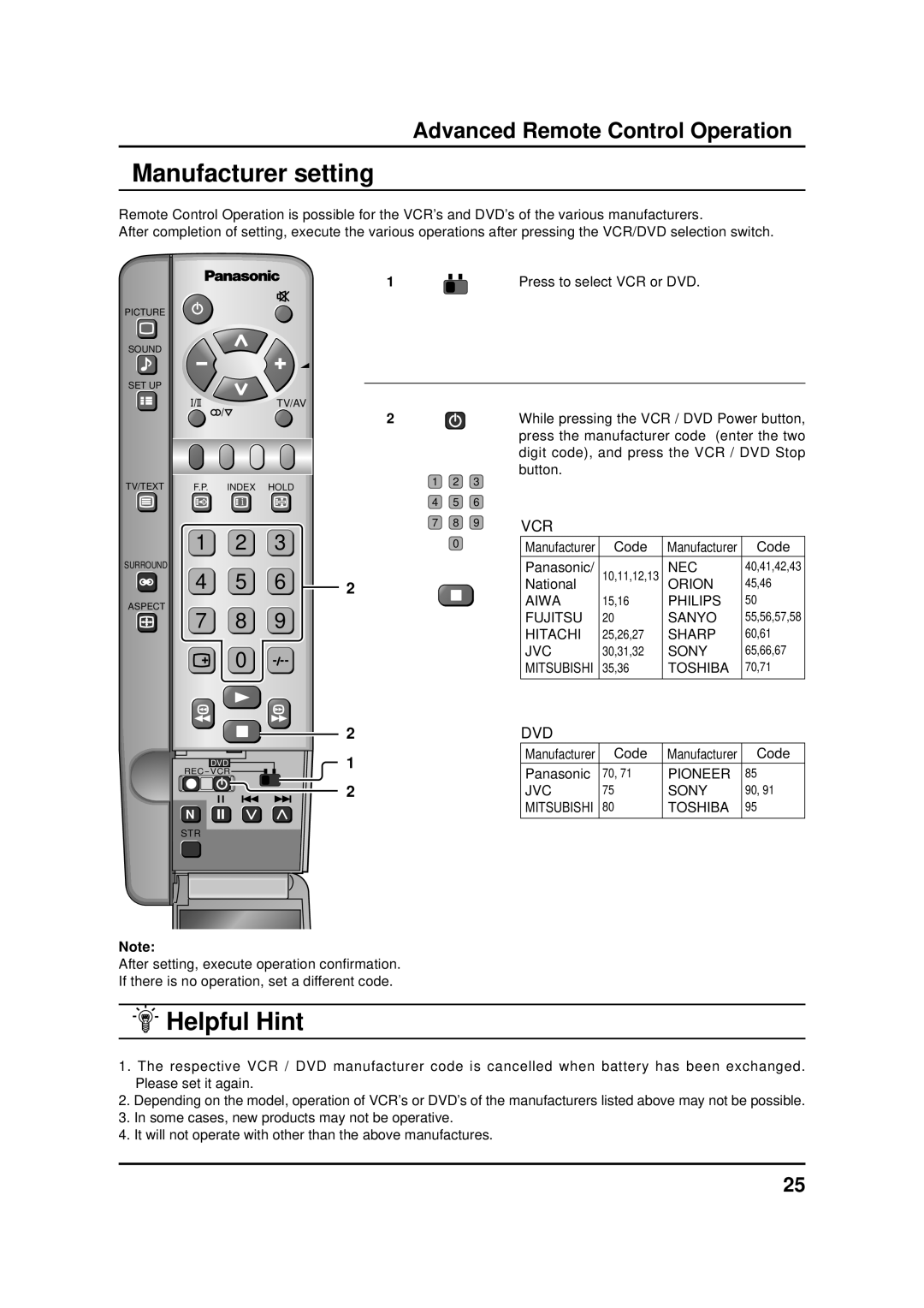 Panasonic TX-17LA1X, TC-20LA1H, TC-17LA1H, TX-17LA1Z, TX-20LA1Z, TX-17LA1M, TX-20LA1X, TX-17LA1Q, TX-20LA1M Manufacturer setting 