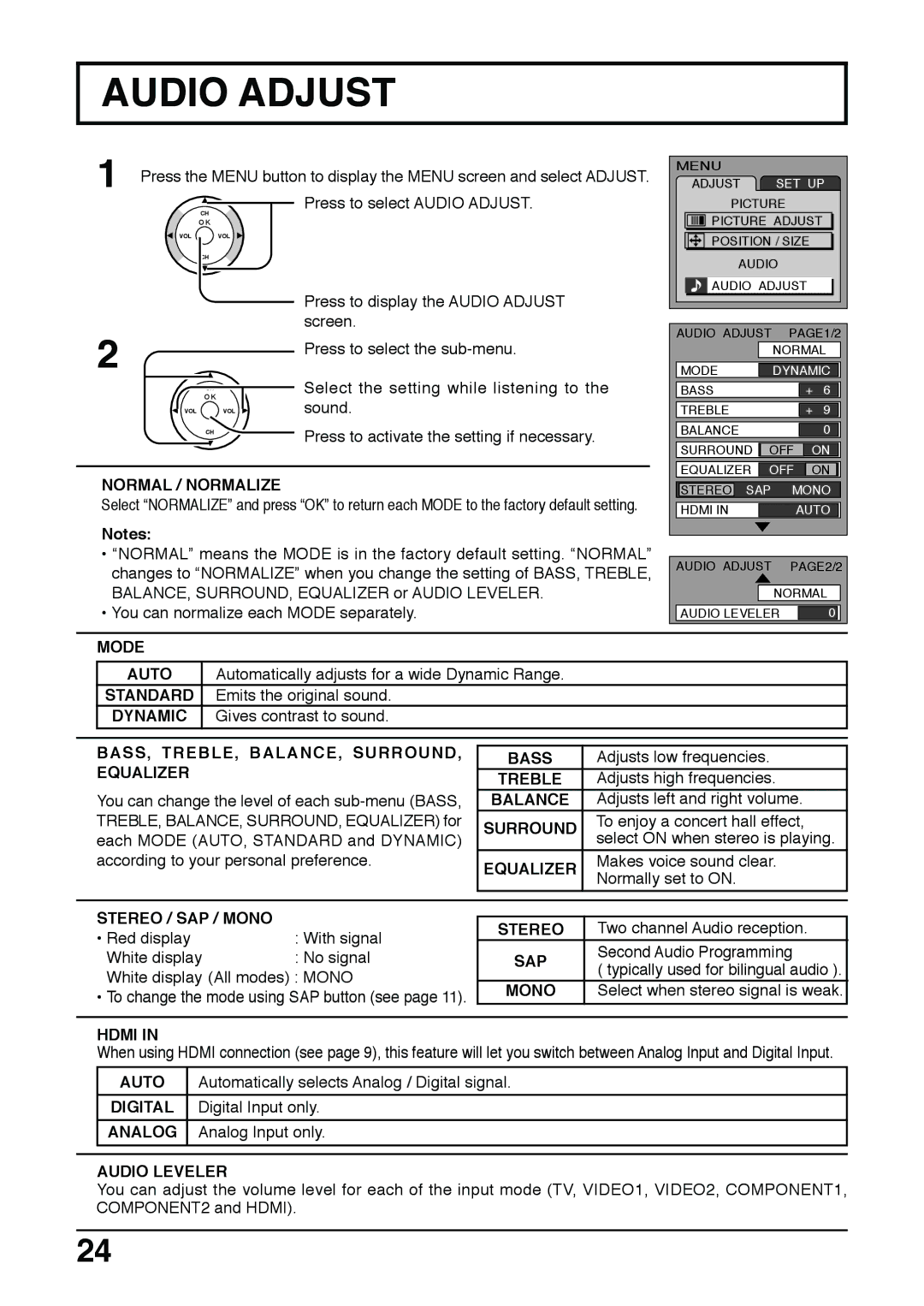 Panasonic TC 22LH30 operating instructions Audio Adjust 