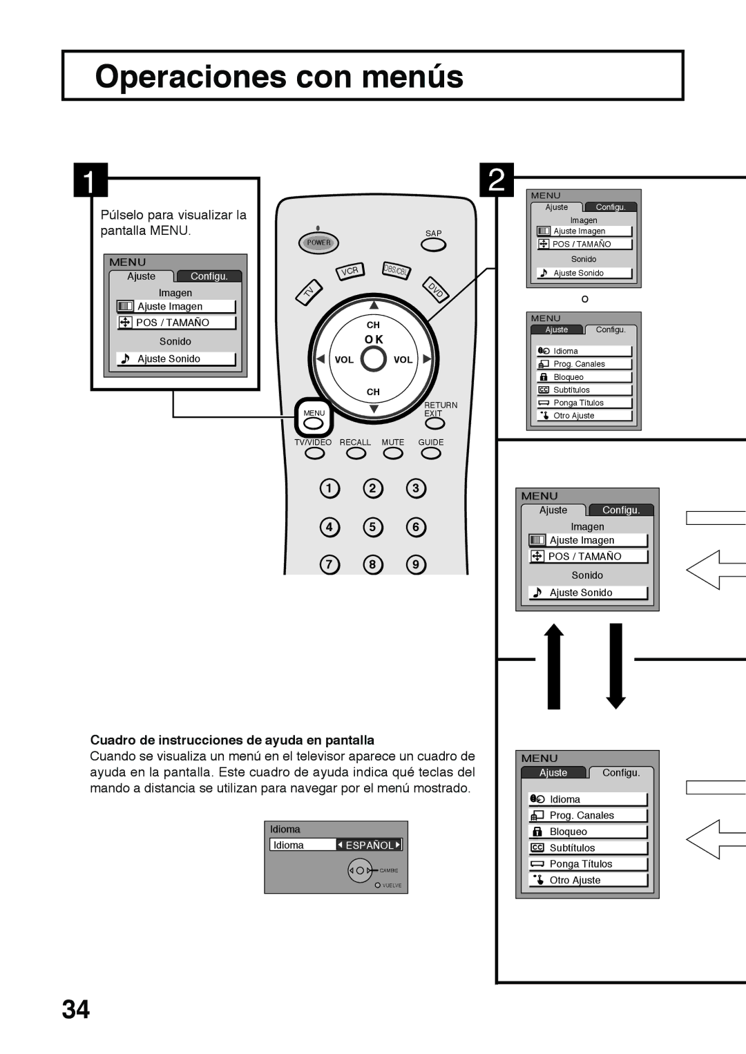 Panasonic TC 22LH30 operating instructions Operaciones con menús, Púlselo para visualizar la pantalla Menu 