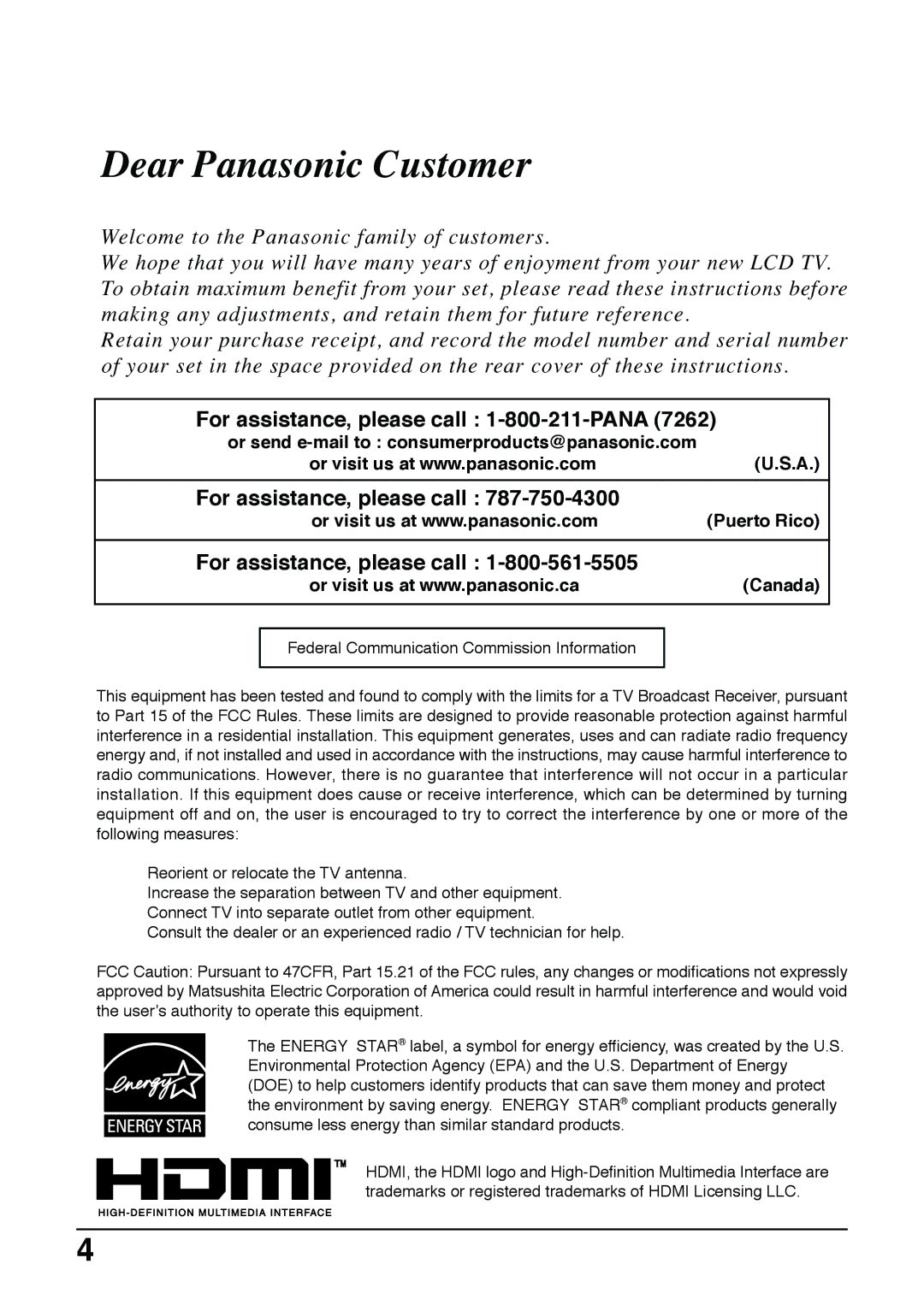 Panasonic TC 22LH30 operating instructions Or send e-mail to consumerproducts@panasonic.com, Canada 