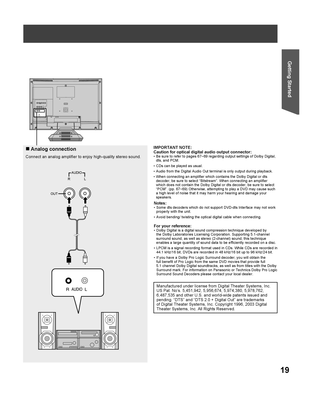 Panasonic TC 22LR30 manual Analog connection, For your reference 