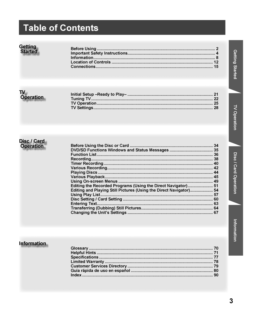 Panasonic TC 22LR30 manual Table of Contents 