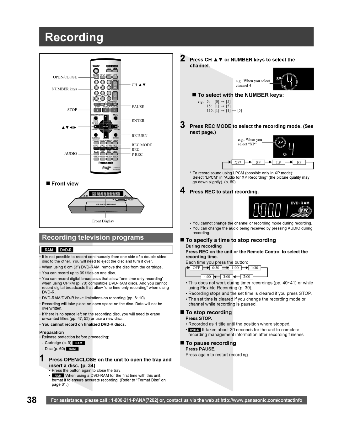 Panasonic TC 22LR30 manual Recording television programs 