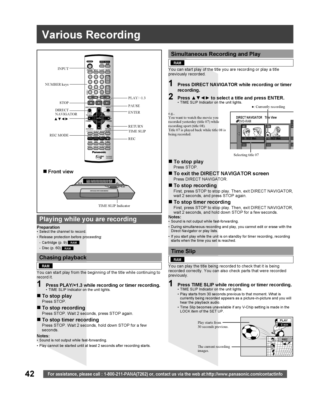 Panasonic TC 22LR30 Various Recording, Playing while you are recording, Chasing playback, Simultaneous Recording and Play 