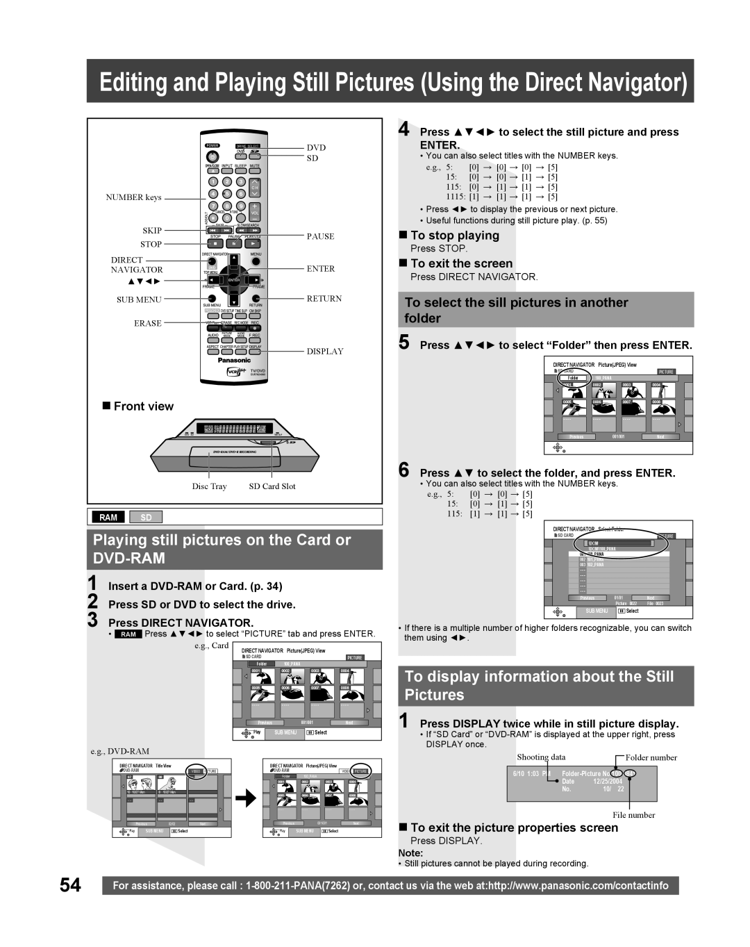 Panasonic TC 22LR30 manual Playing still pictures on the Card or, To display information about the Still Pictures 