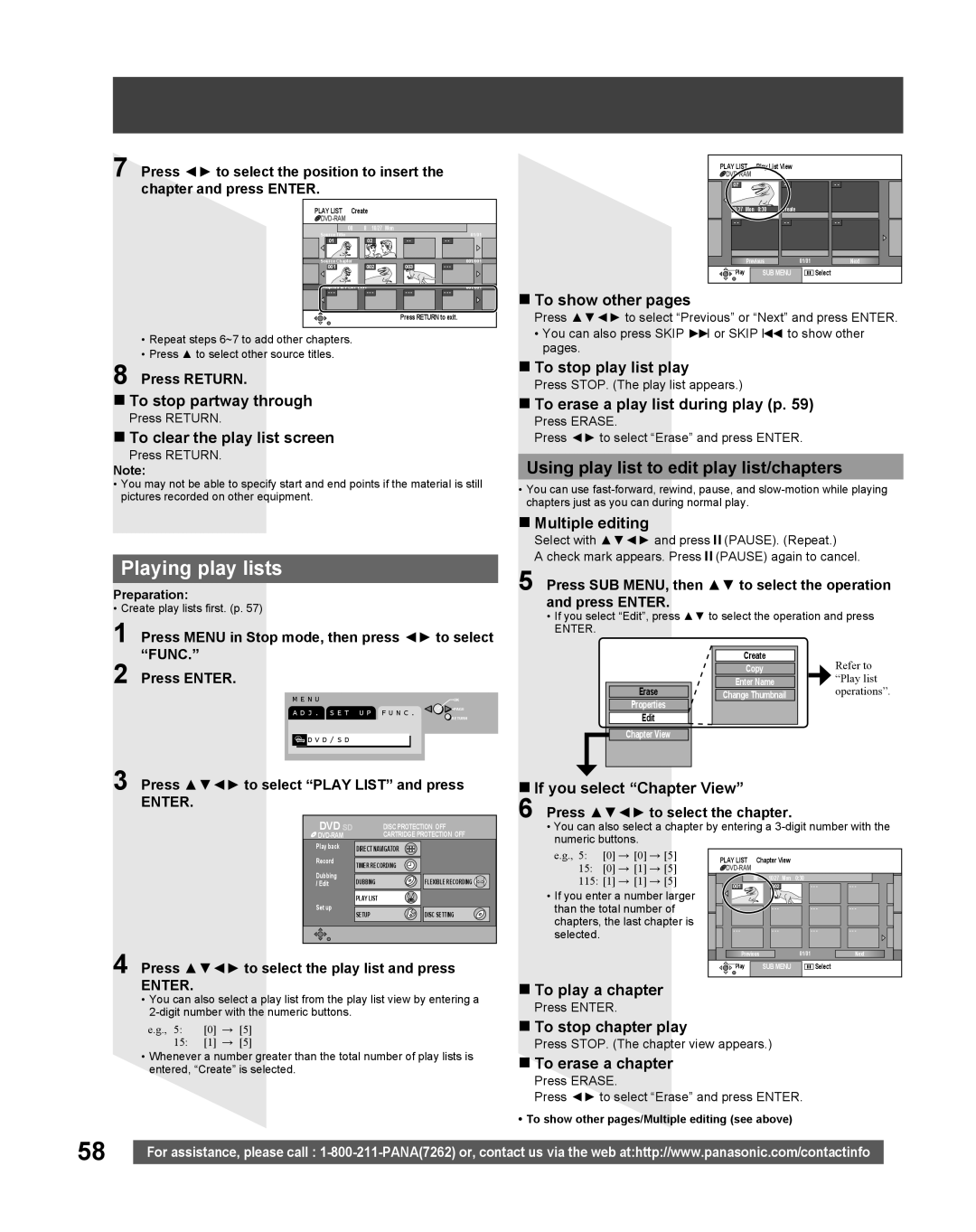 Panasonic TC 22LR30 manual Playing play lists, Using play list to edit play list/chapters 