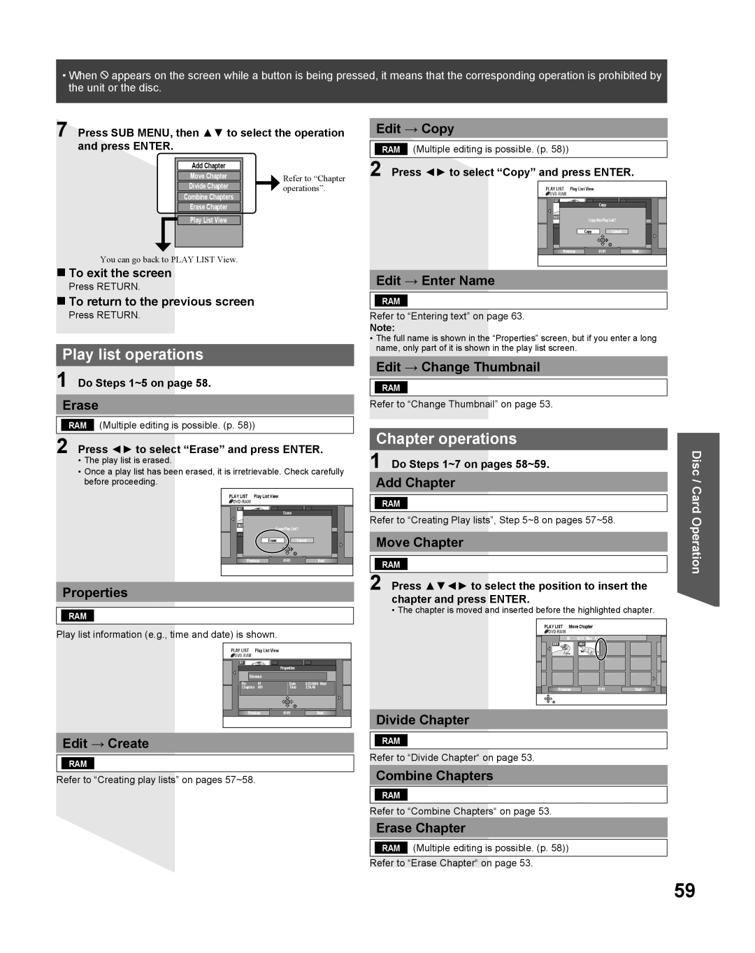 Panasonic TC 22LR30 manual Play list operations 