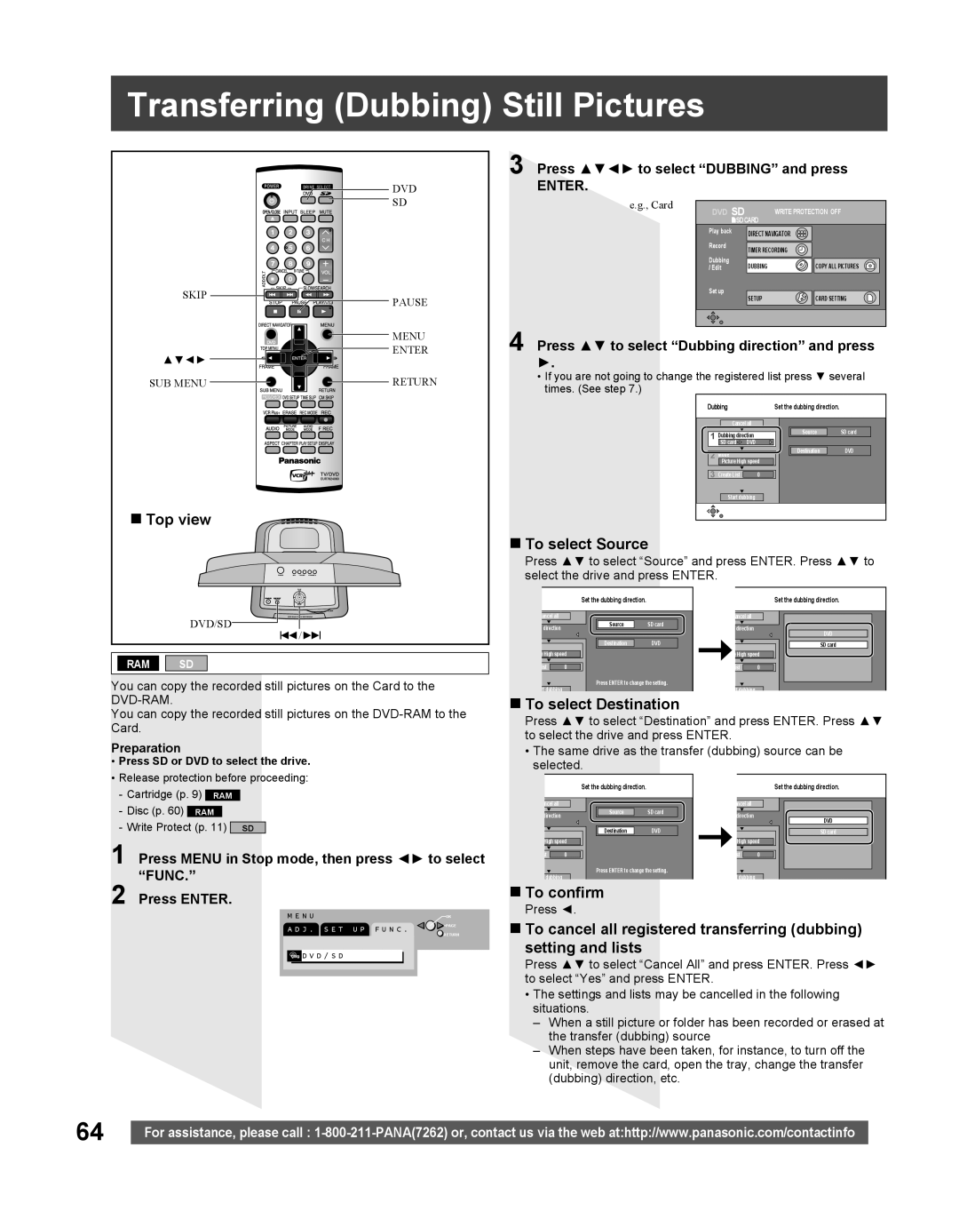 Panasonic TC 22LR30 manual Transferring Dubbing Still Pictures, To select Source, To select Destination, To confirm 