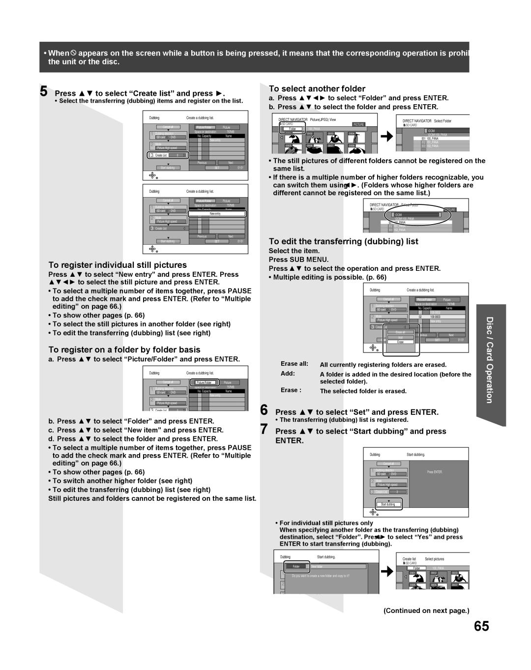 Panasonic TC 22LR30 manual To select another folder, Press to select Create list and press 