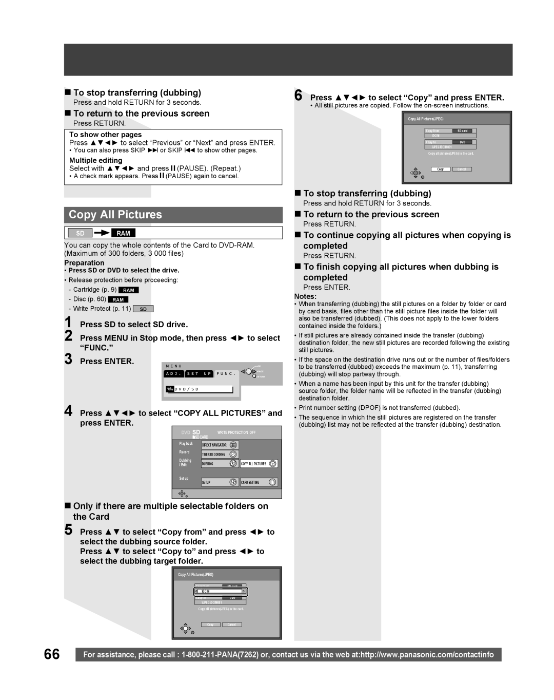 Panasonic TC 22LR30 manual Copy All Pictures, To stop transferring dubbing 