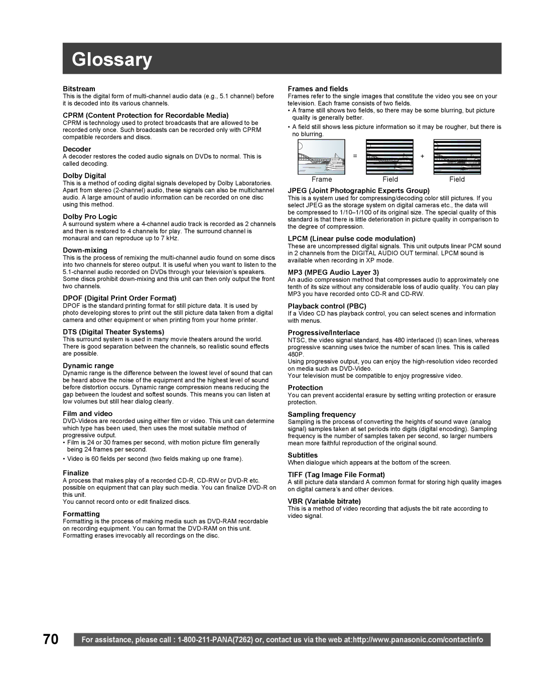 Panasonic TC 22LR30 manual Glossary 