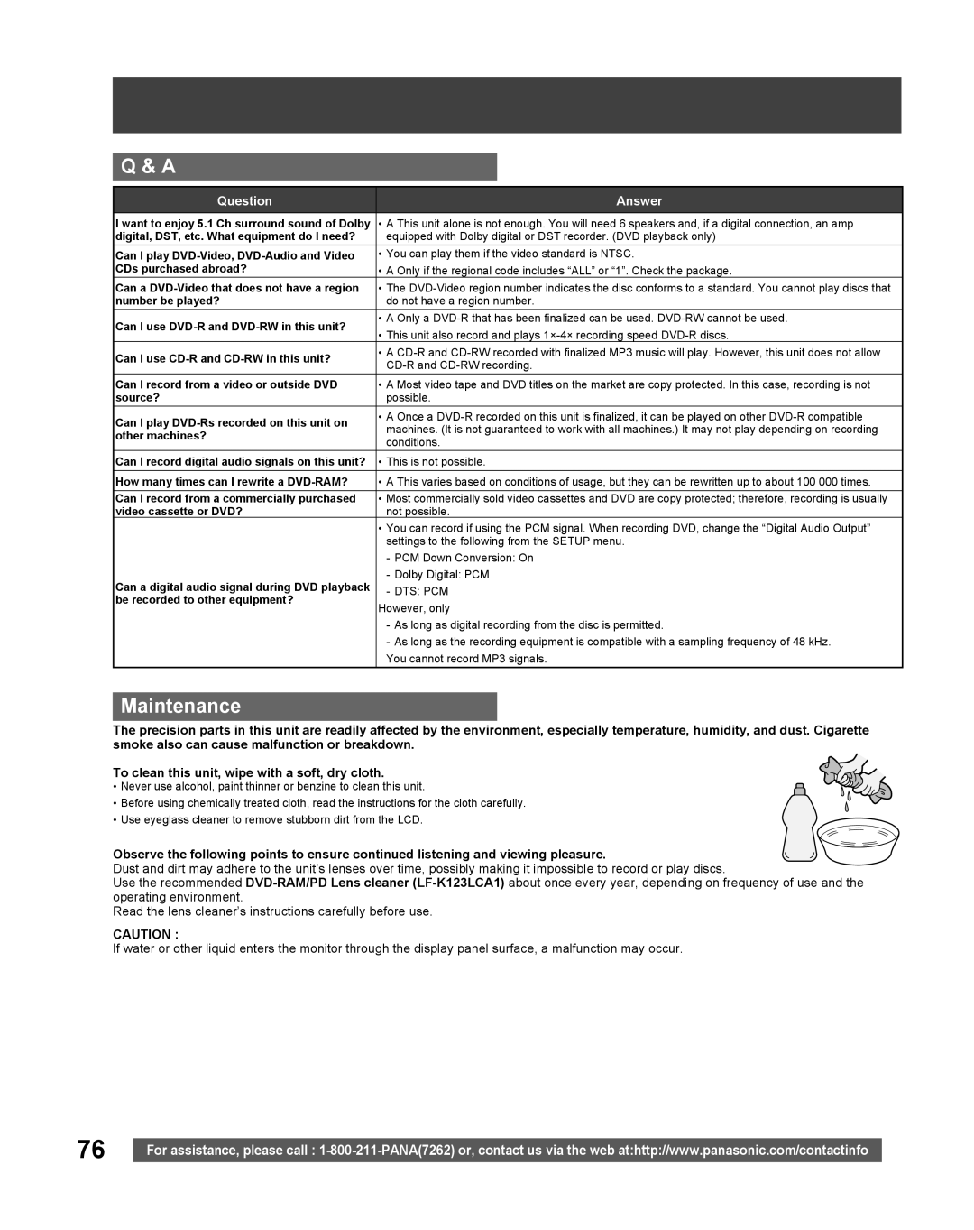 Panasonic TC 22LR30 manual Maintenance 