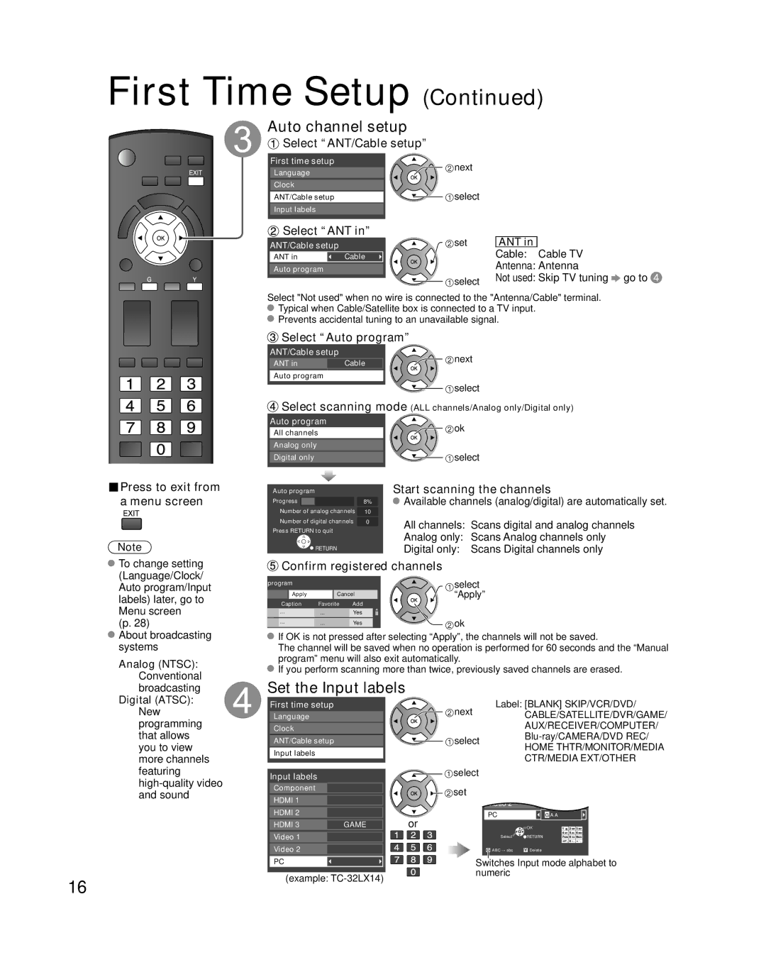 Panasonic TC-26LX14 quick start Auto channel setup, Set the Input labels 