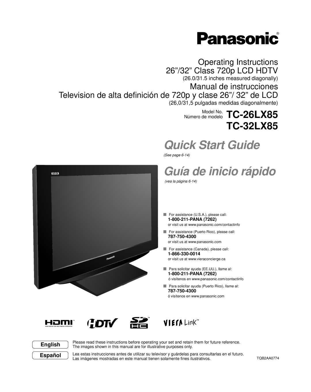 Panasonic TC-26LX85 quick start Guía de inicio rápido, Pana 