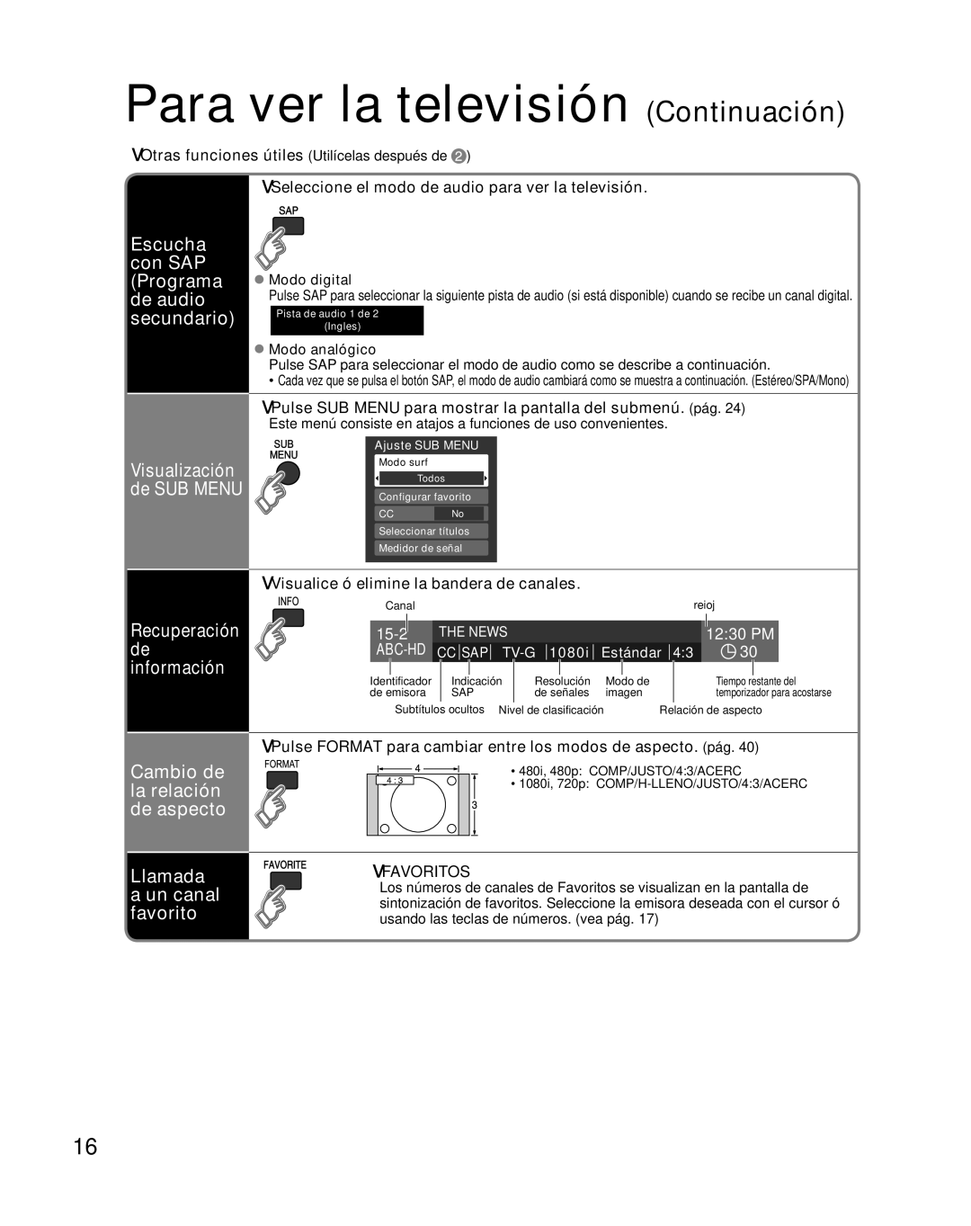 Panasonic TC-26LX85 quick start Para ver la televisión Continuación, Seleccione el modo de audio para ver la televisión 