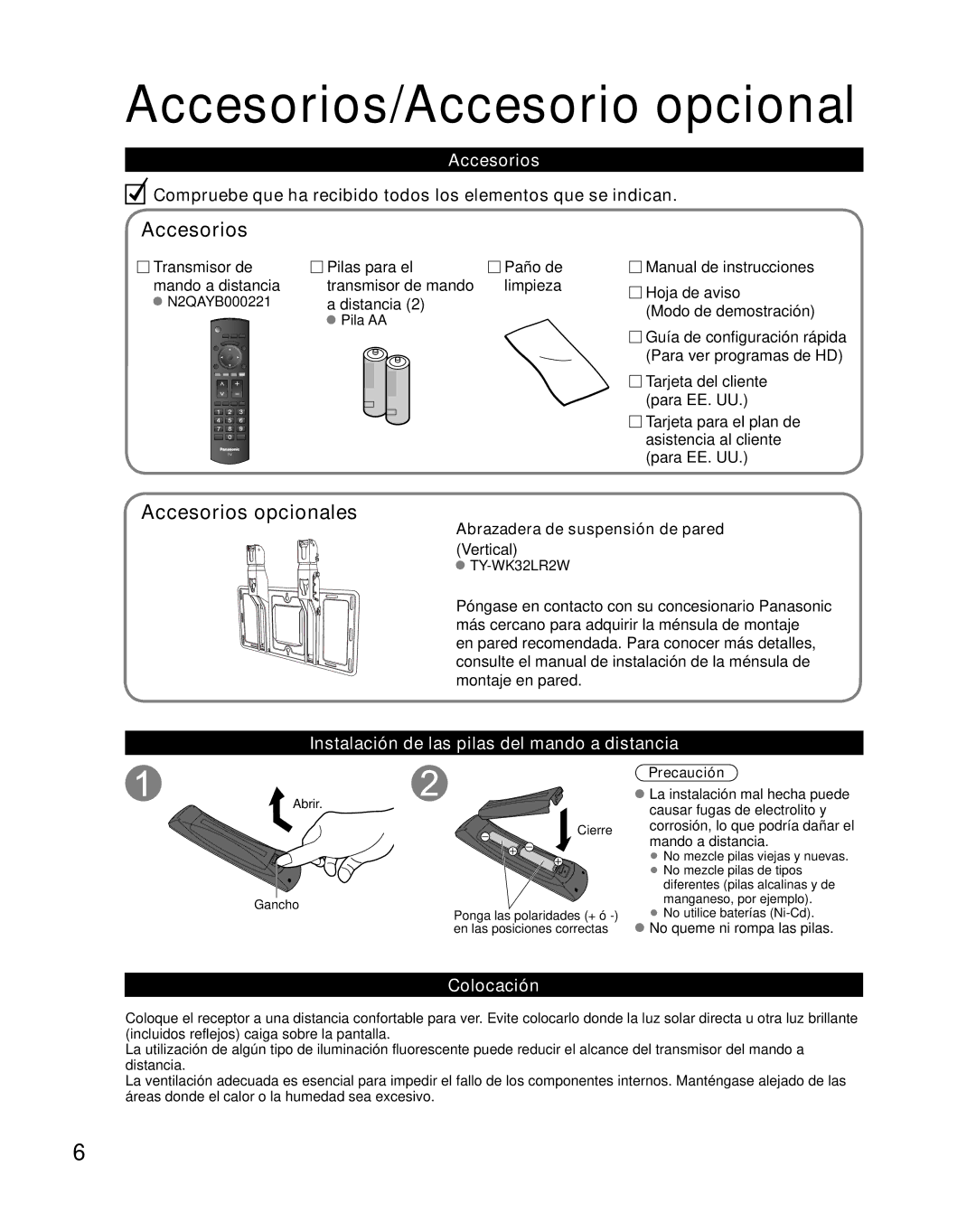 Panasonic TC-26LX85 quick start Accesorios/Accesorio opcional, Accesorios opcionales 