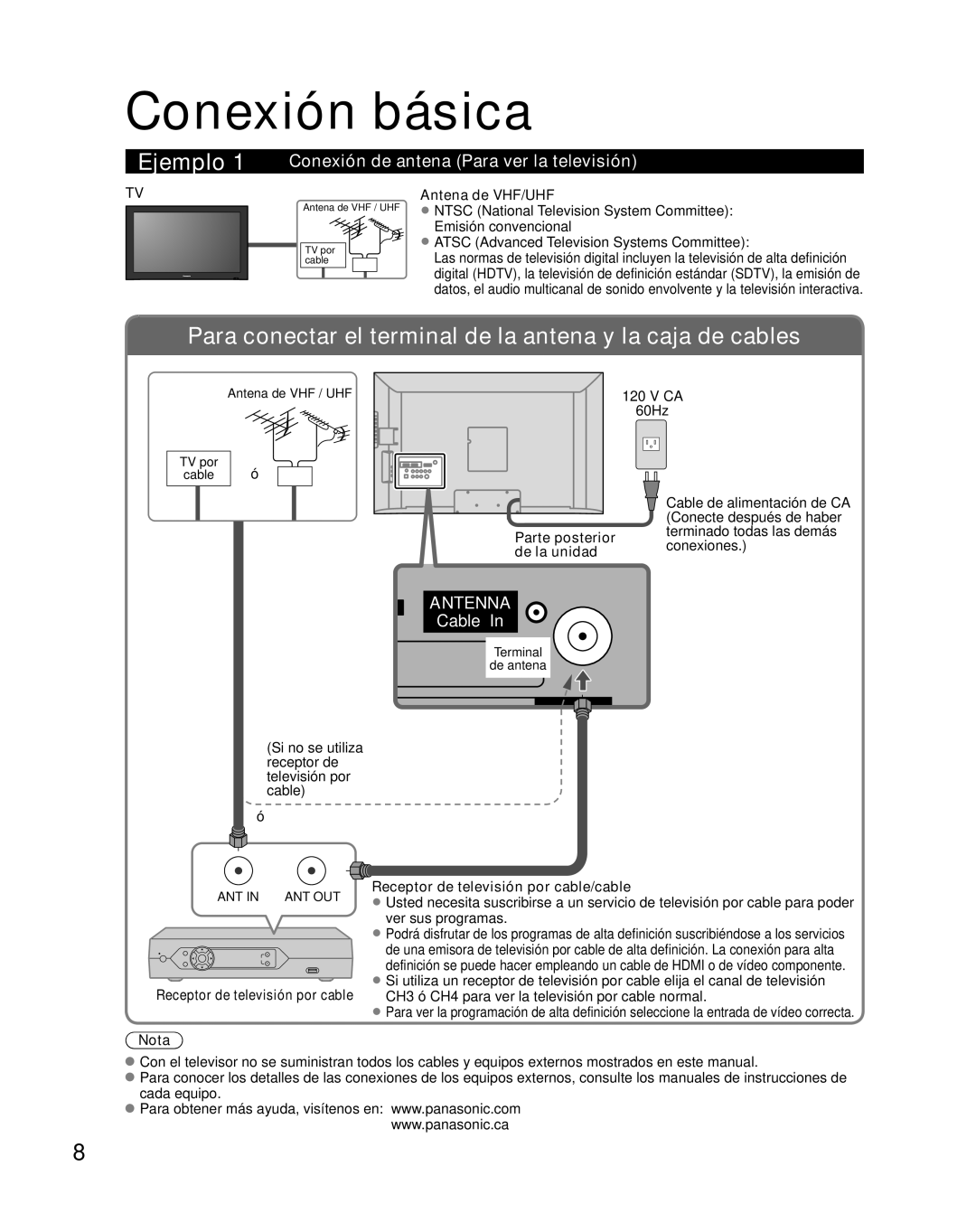 Panasonic TC-26LX85 quick start Conexión básica, Conexión de antena Para ver la televisión, Antena de VHF/UHF 