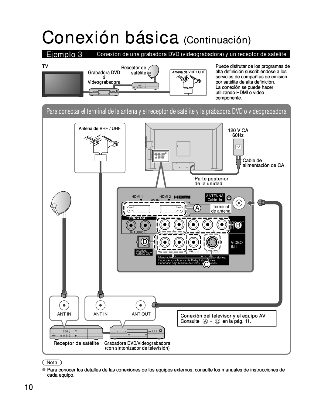 Panasonic TC-26LX85 quick start Conexión básica Continuación, Ejemplo, Receptor de, Grabadora DVD, Videograbadora 