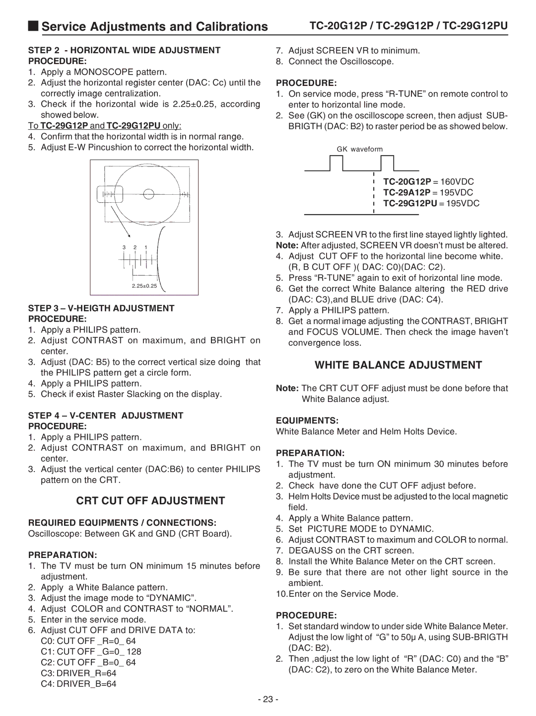 Panasonic TC-29G12P service manual CRT CUT OFF Adjustment, White Balance Adjustment 