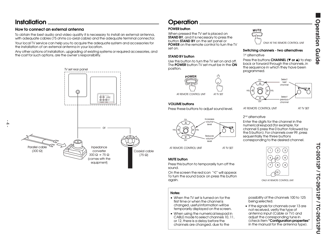 Panasonic service manual How to connect an external antenna, TC-20G12P / TC-29G12P 