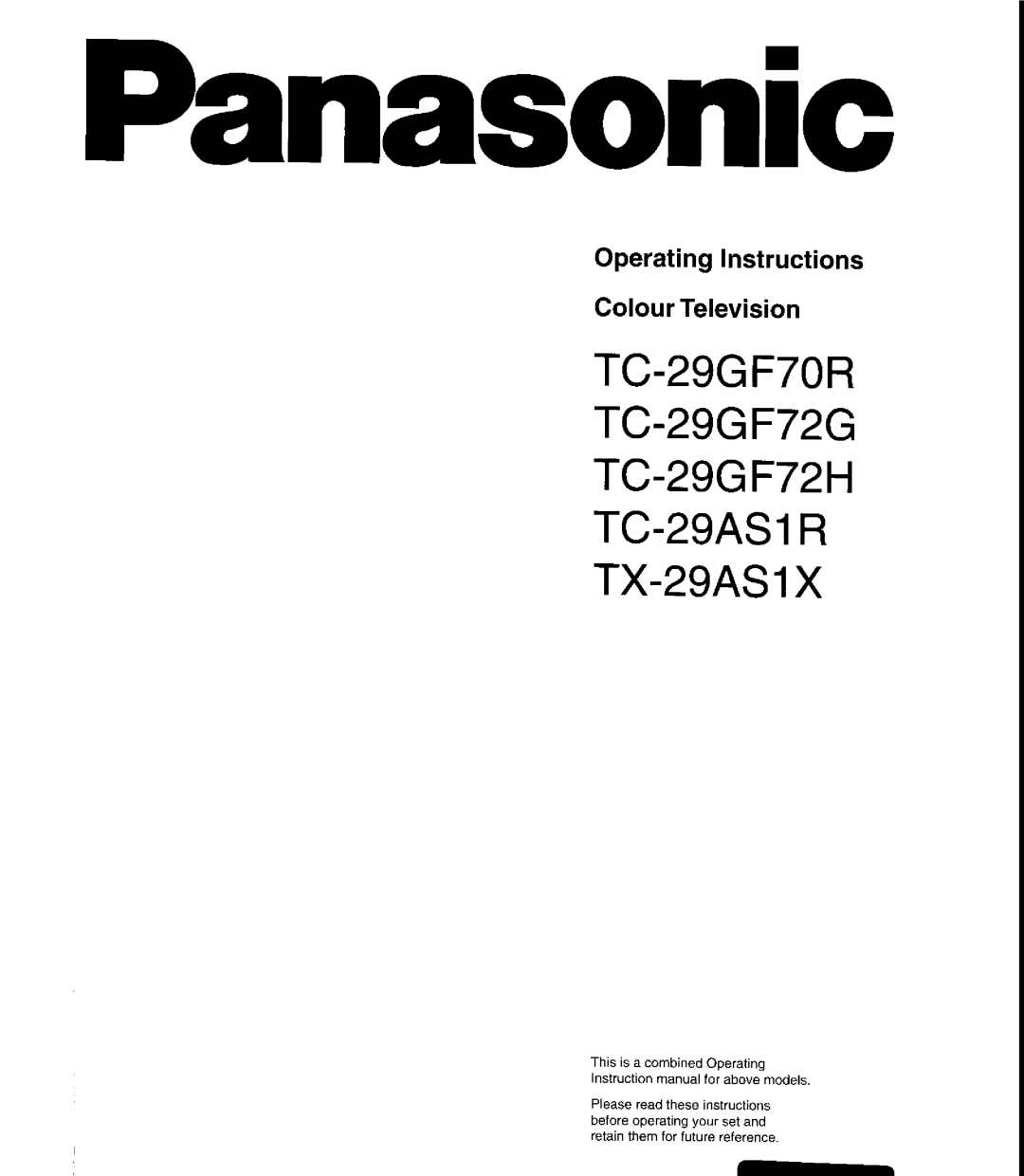 Panasonic TC-29GF72H, TC-29GF72G, TC-29AS1R, TC-29GF70R, TX-29AS1X manual 