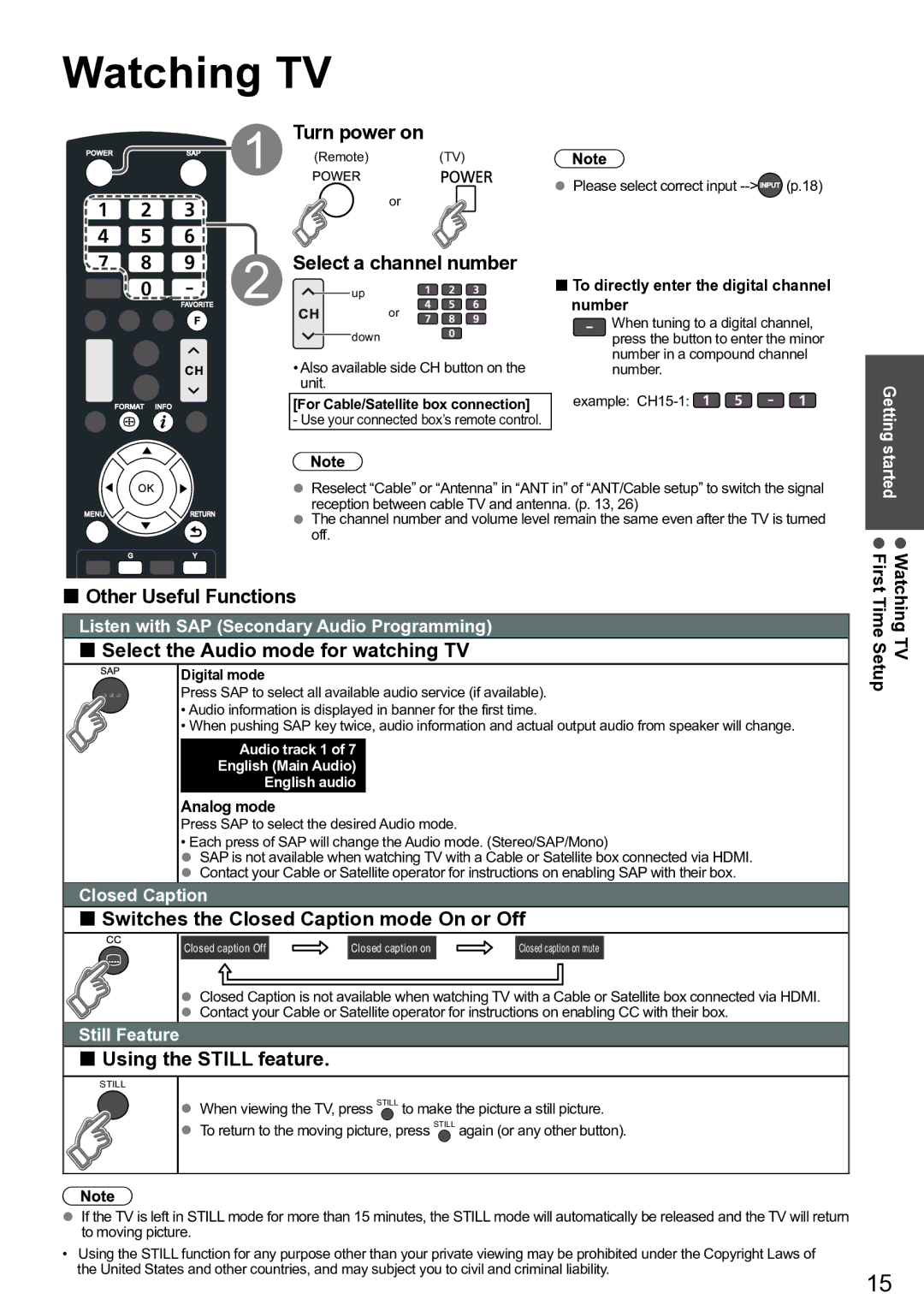 Panasonic TC-32 LC54, TC-L32C5X, TC-L42U5X owner manual Watching TV 