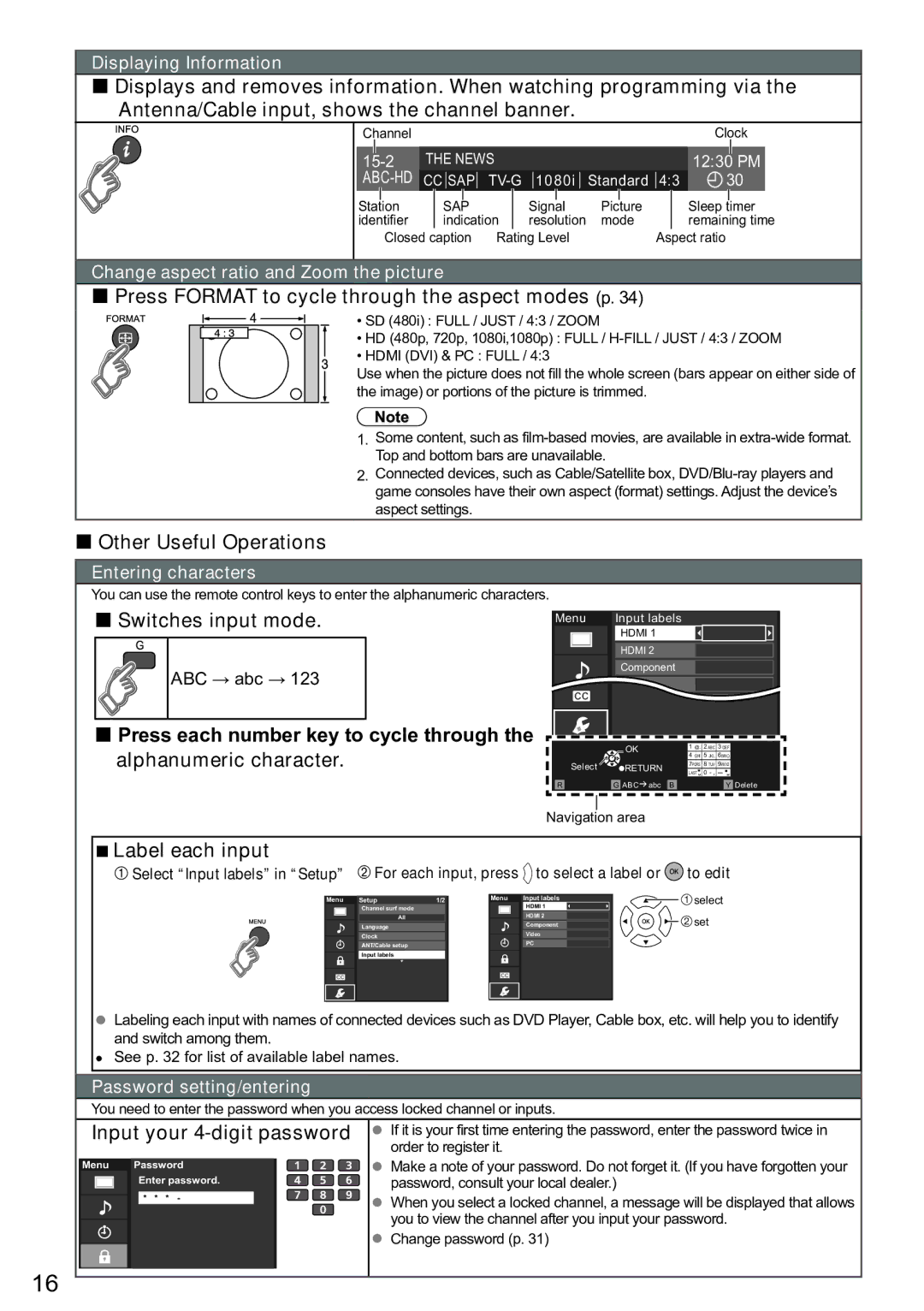 Panasonic TC-L32C5  Press Format to cycle through the aspect modes p,  Other Useful Operations,  Label each input 