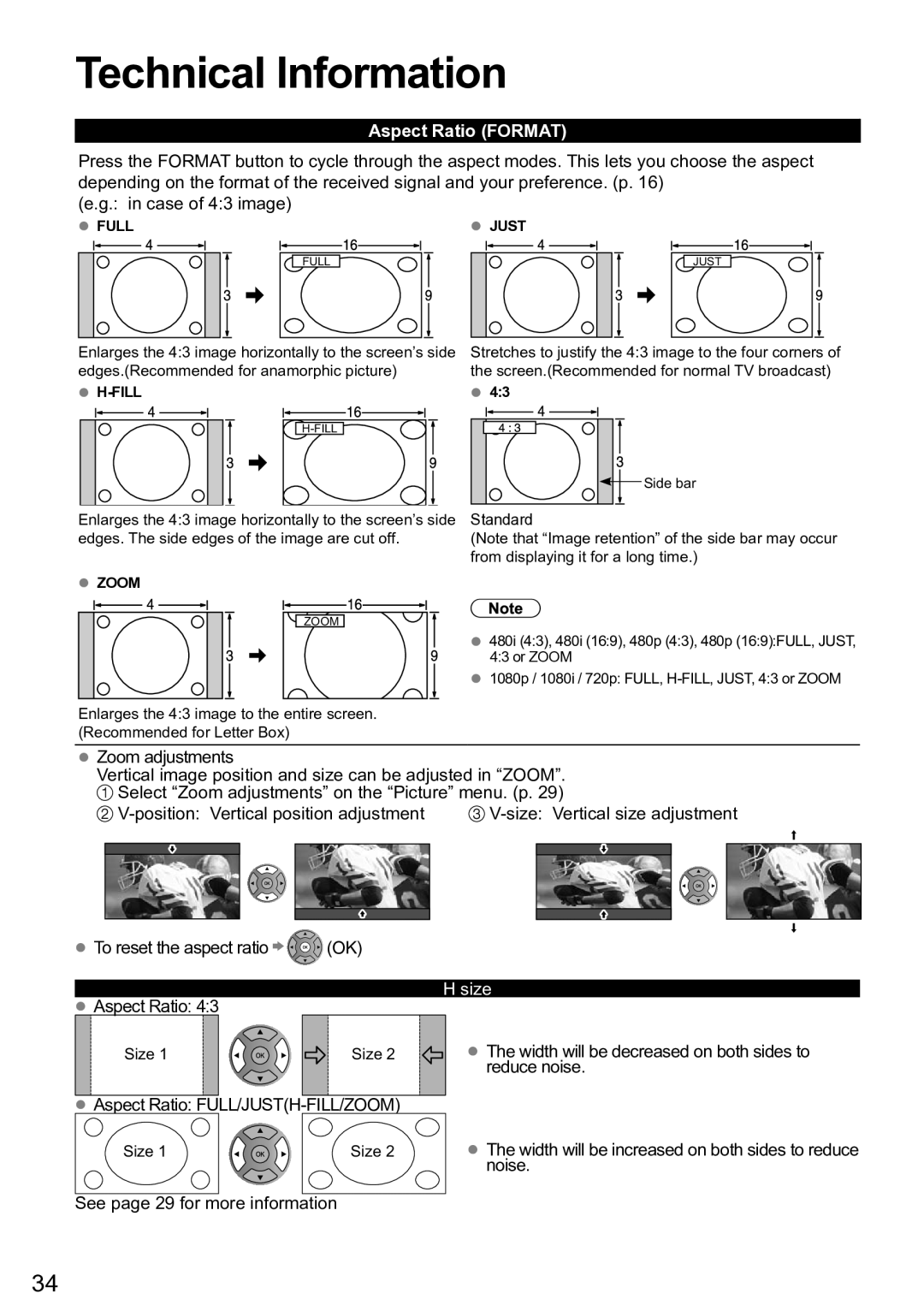 Panasonic TC-L42U5X, TC-32 LC54, TC-L32C5X owner manual Technical Information, Aspect Ratio Format, Zz H-FILL, Zz Zoom 