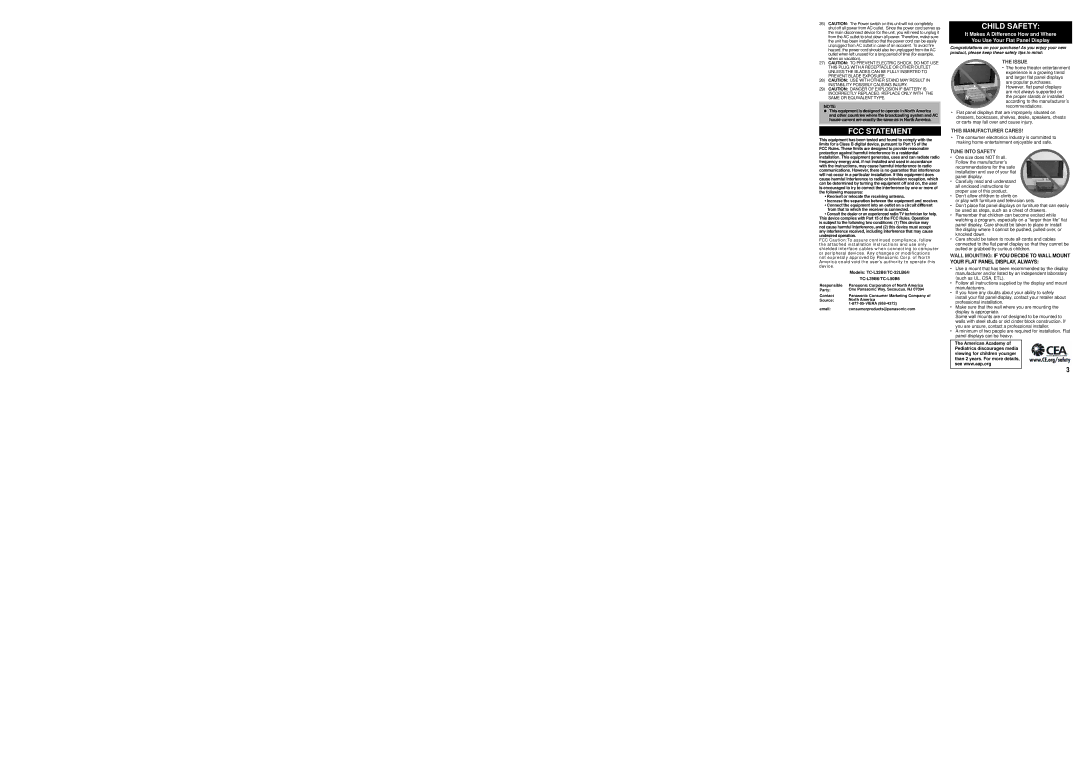 Panasonic TC-32LB64, TC-L32B6, TC-L39B6, TC-L50B6 user service FCC Statement, Reorient or relocate the receiving antenna 