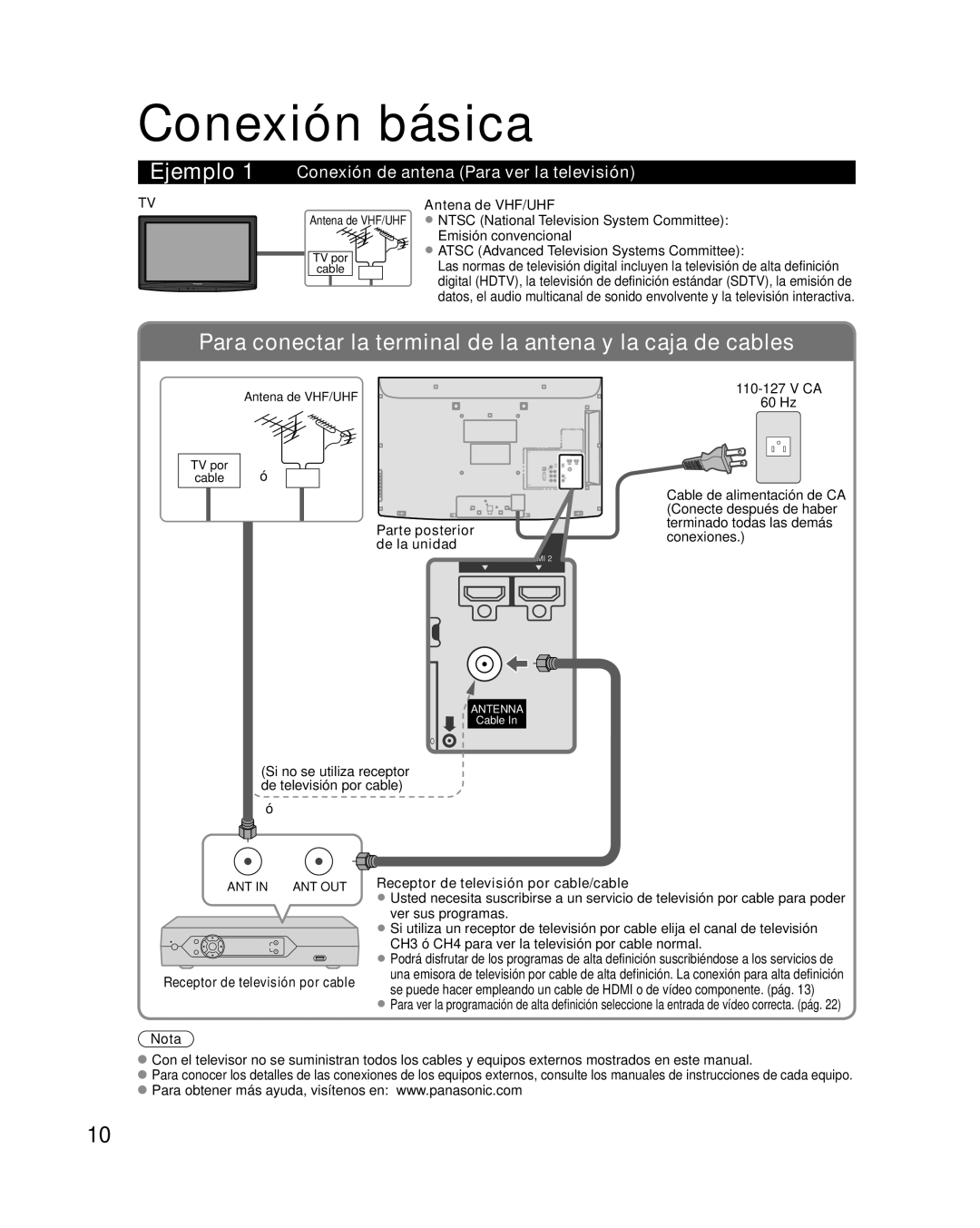 Panasonic TC-32LX14 quick start Conexión básica, Conexión de antena Para ver la televisión, Antena de VHF/UHF 