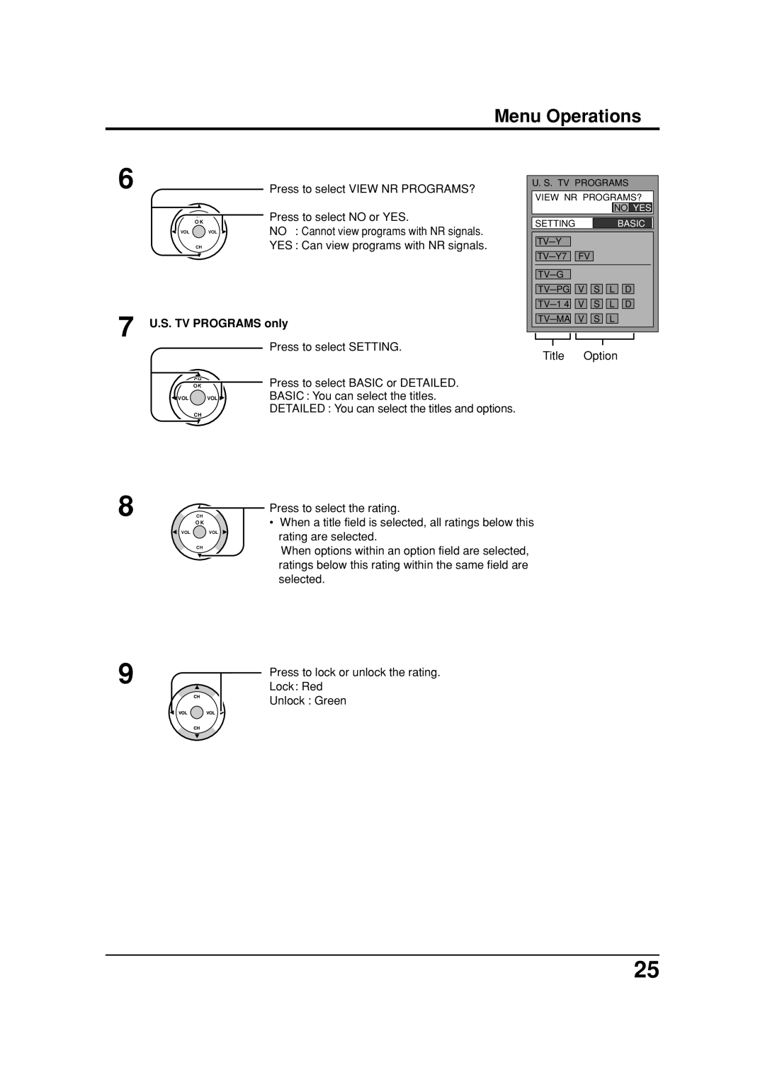 Panasonic TC 26LX20 manual Press to select View NR PROGRAMS?, Press to select no or YES, Basic You can select the titles 