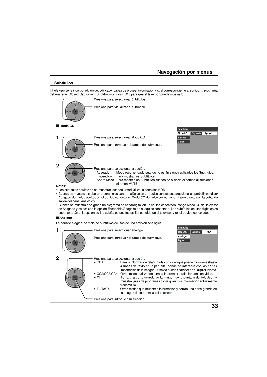 Panasonic TC-32LX300 manual Notas, Presione para seleccionar Analogo 