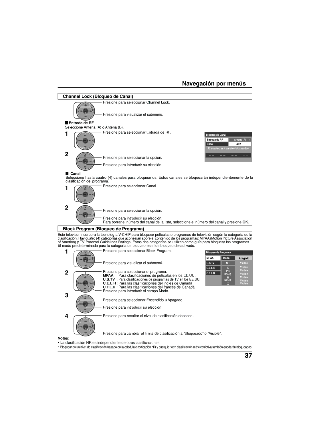 Panasonic TC-32LX300 manual Channel Lock Bloqueo de Canal, Block Program Bloqueo de Programa 