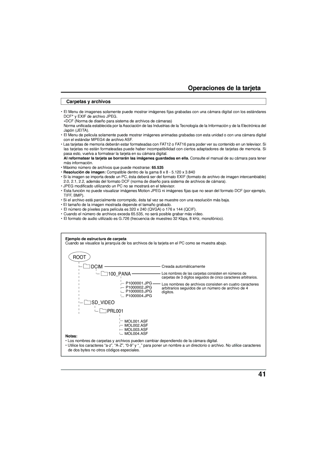 Panasonic TC-32LX300 manual Carpetas y archivos, Ejemplo de estructura de carpeta 