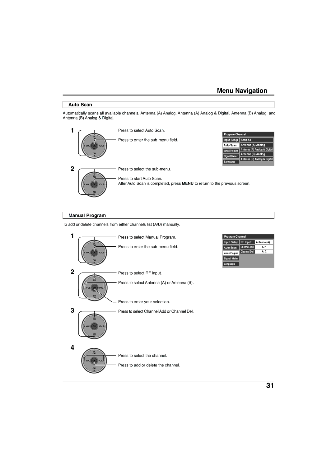 Panasonic TC-32LX300 manual Auto Scan, Manual Program 