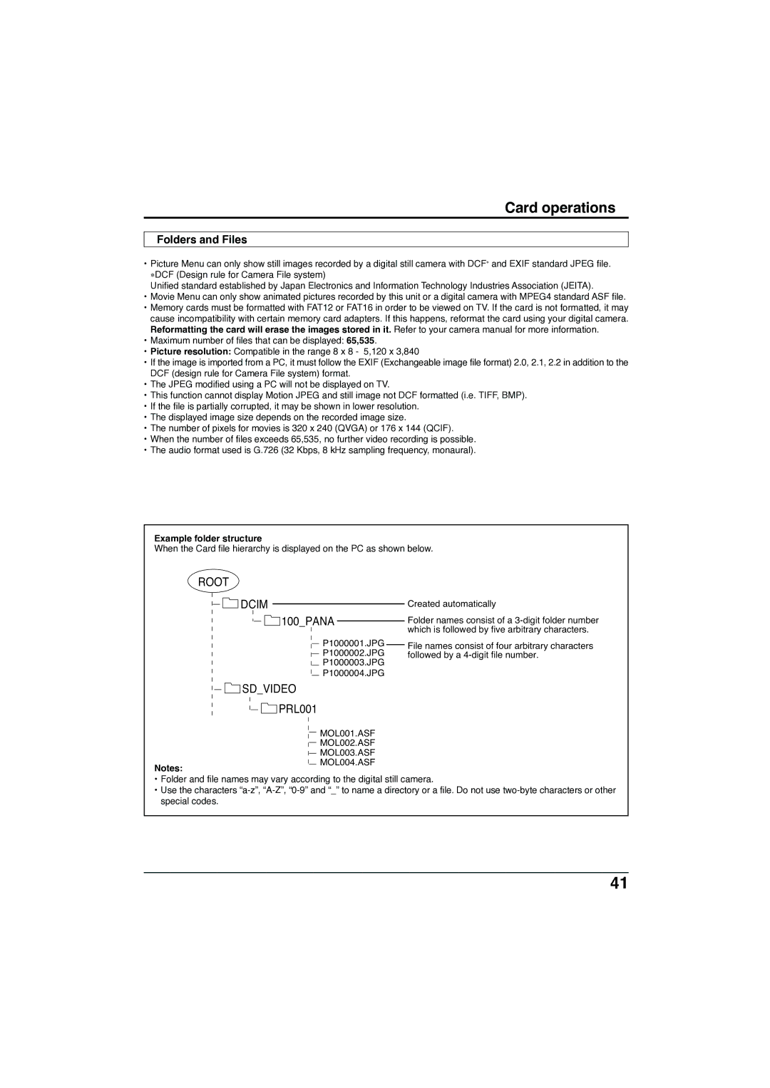 Panasonic TC-32LX300 manual Folders and Files, Example folder structure 