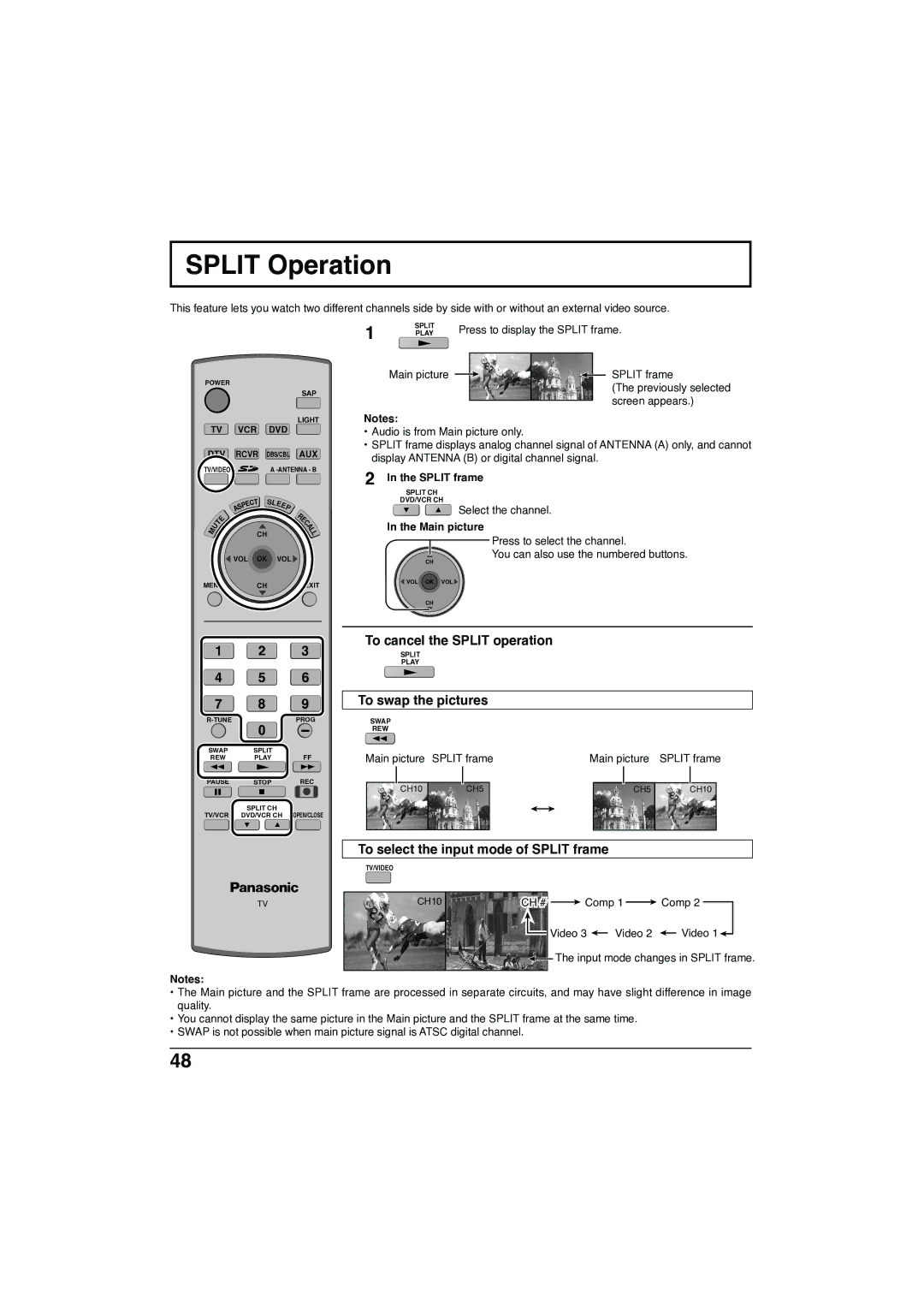 Panasonic TC-32LX300 manual Split Operation, To cancel the Split operation, To swap the pictures 