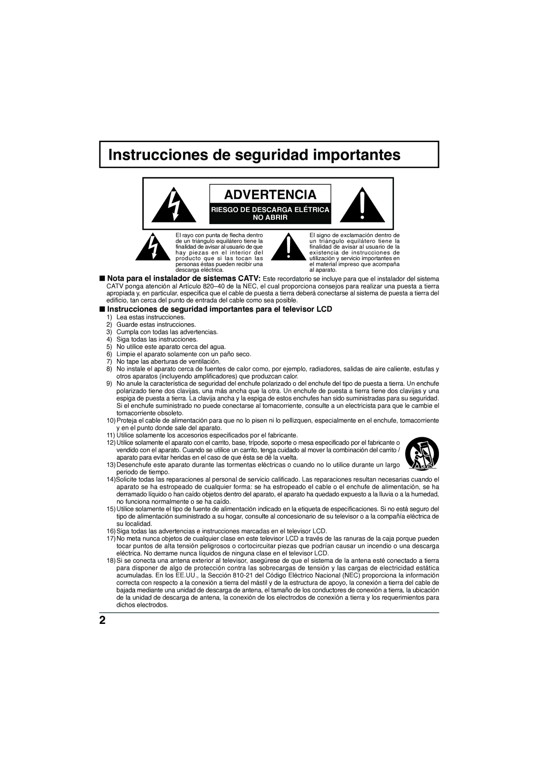 Panasonic TC-32LX300 manual Instrucciones de seguridad importantes para el televisor LCD 