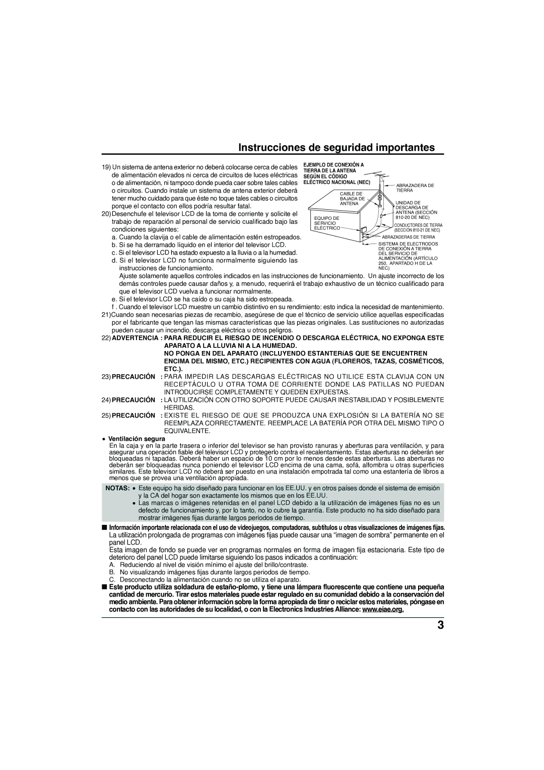 Panasonic TC-32LX300 manual Instrucciones de seguridad importantes, Ventilación segura 